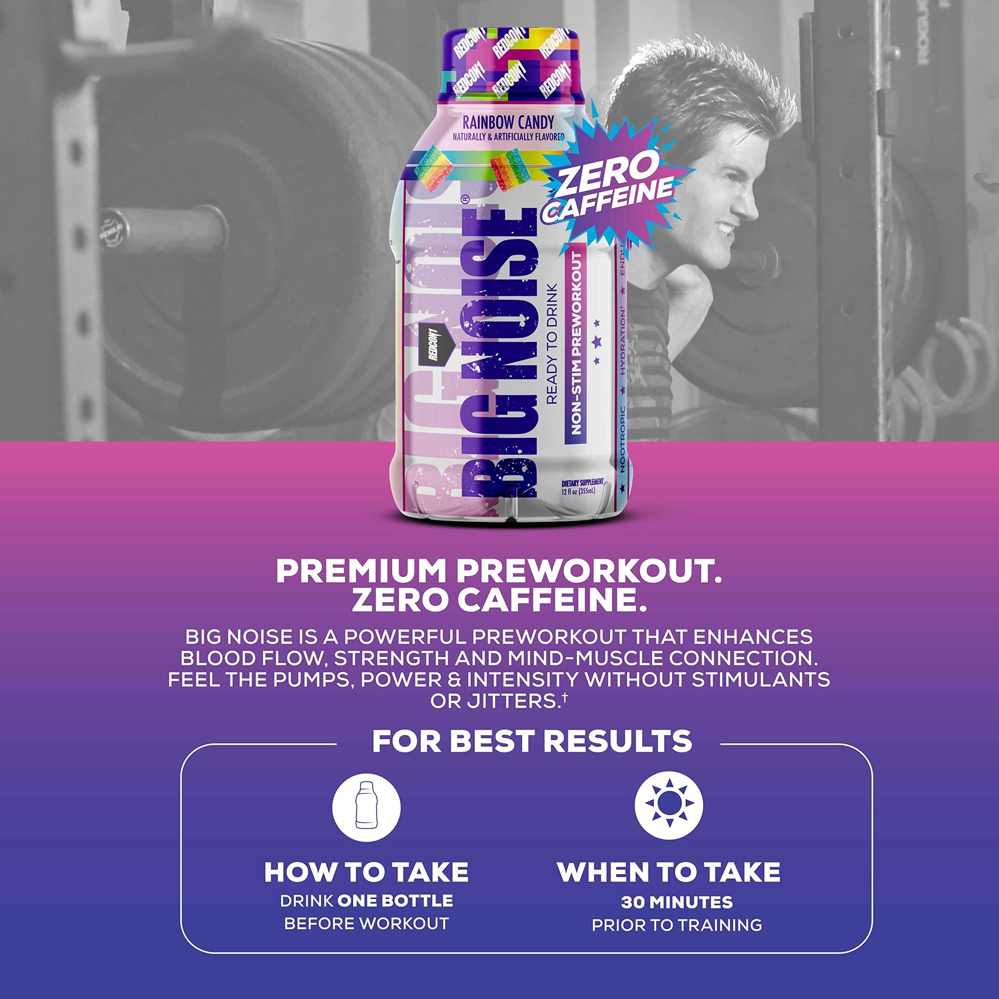 REDCON1 Big Noise RTD Pre Workout Drink, Rainbow Candy - Caffeine-Free Ready-to-Drink REDCON1Au supplements