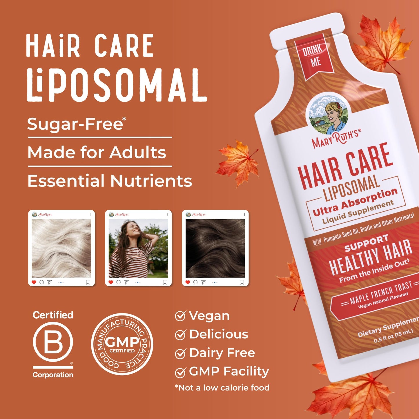 MaryRuth Organics Hair Growth Vitamins, Sugar & Gluten Free, Liquid Hair Vitamins with Vitamin D3, Vitamin E Biotin Hyaluronic Acid, Selenium for Hair & Skin Care Vegan, Non-GMO, 14-0.5 Fl Oz Pouches MARYRUTH'SUS supplements
