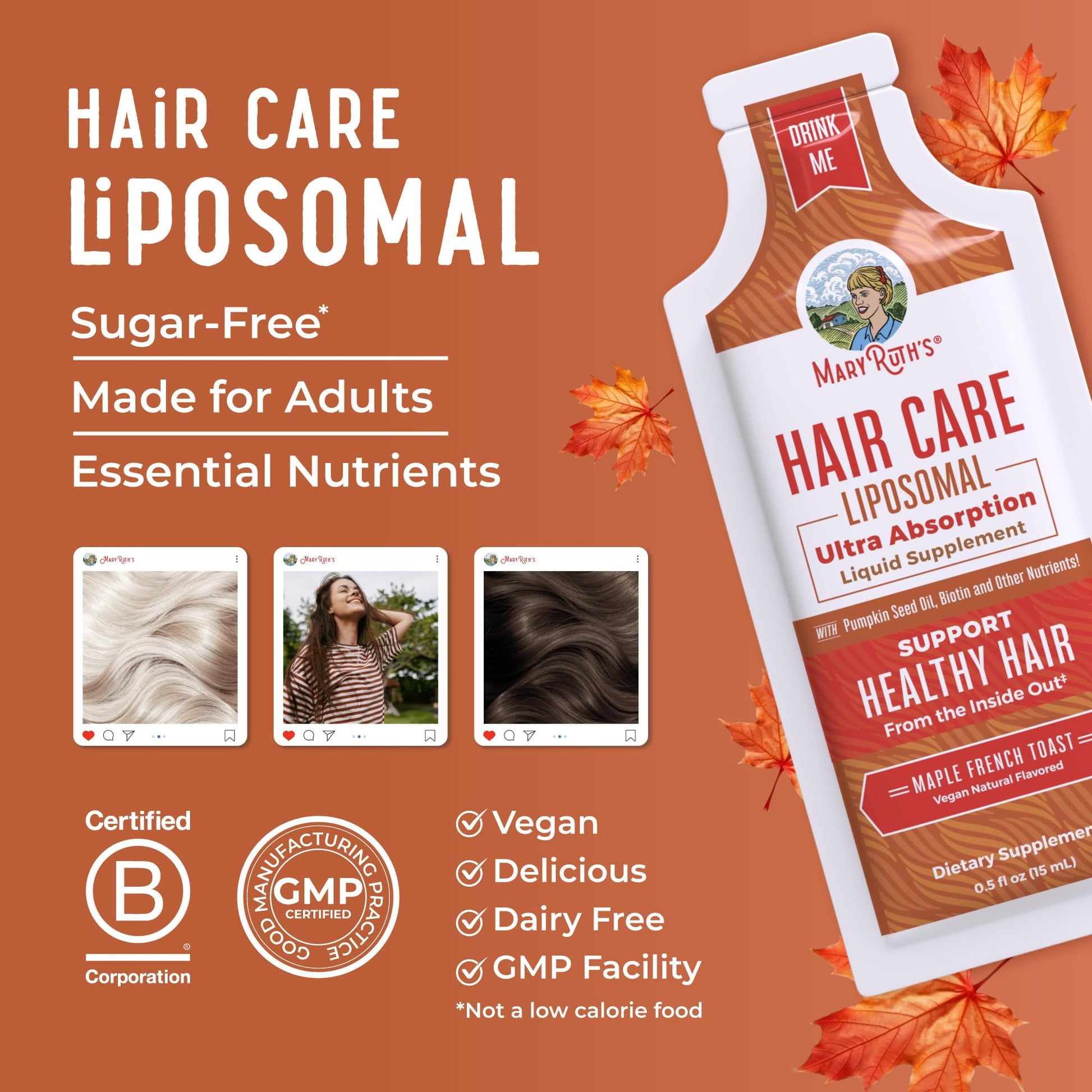 MaryRuth Organics Hair Growth Vitamins, Sugar & Gluten Free, Liquid Hair Vitamins with Vitamin D3, Vitamin E Biotin Hyaluronic Acid, Selenium for Hair & Skin Care Vegan, Non-GMO, 14-0.5 Fl Oz Pouches MARYRUTH'SUS supplements