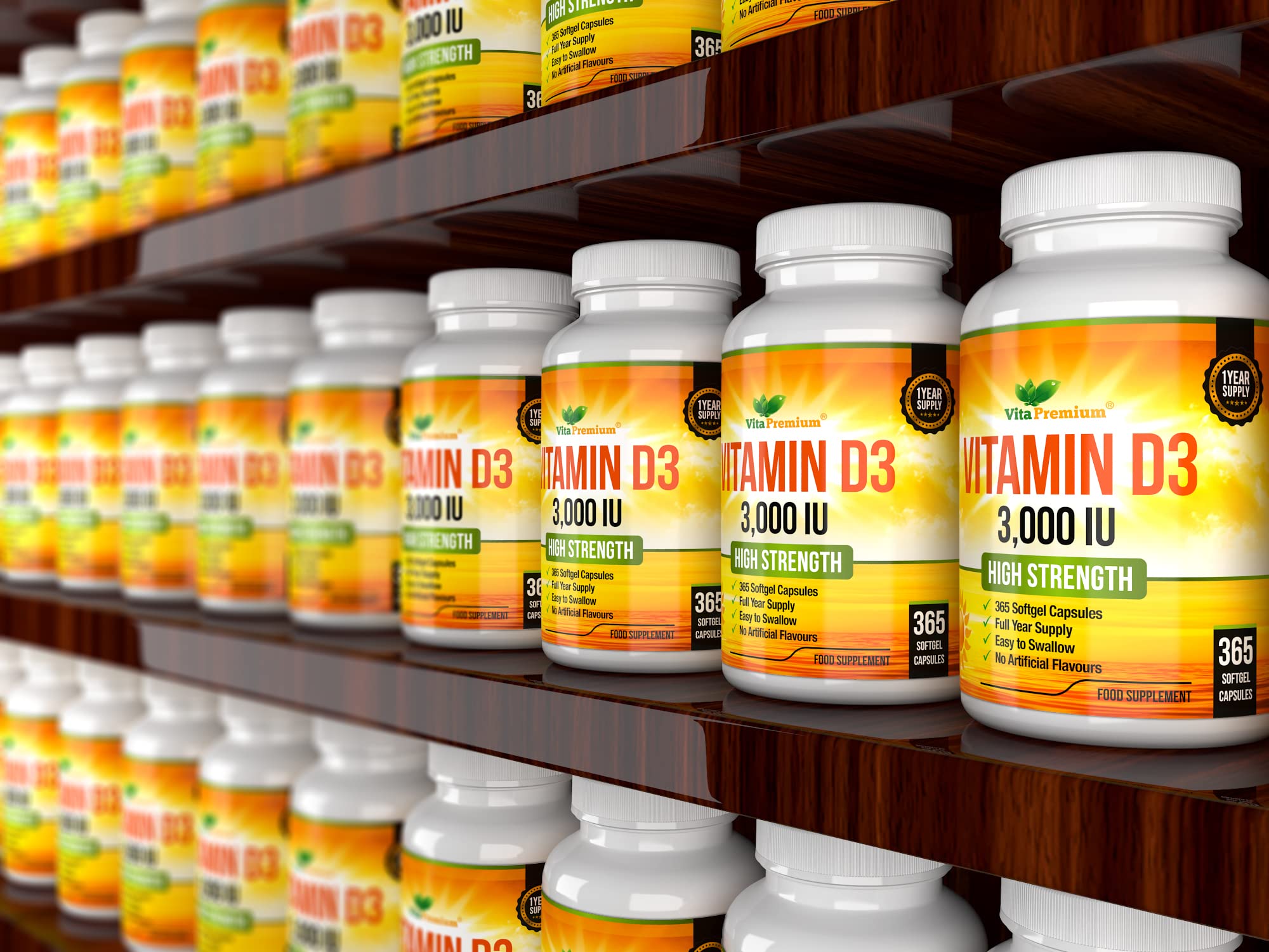 Vitamin D 3,000 IU, High Strength Vitamin D3 Supplement, 365 Easy to Swallow Softgels Vita PremiumUS supplements
