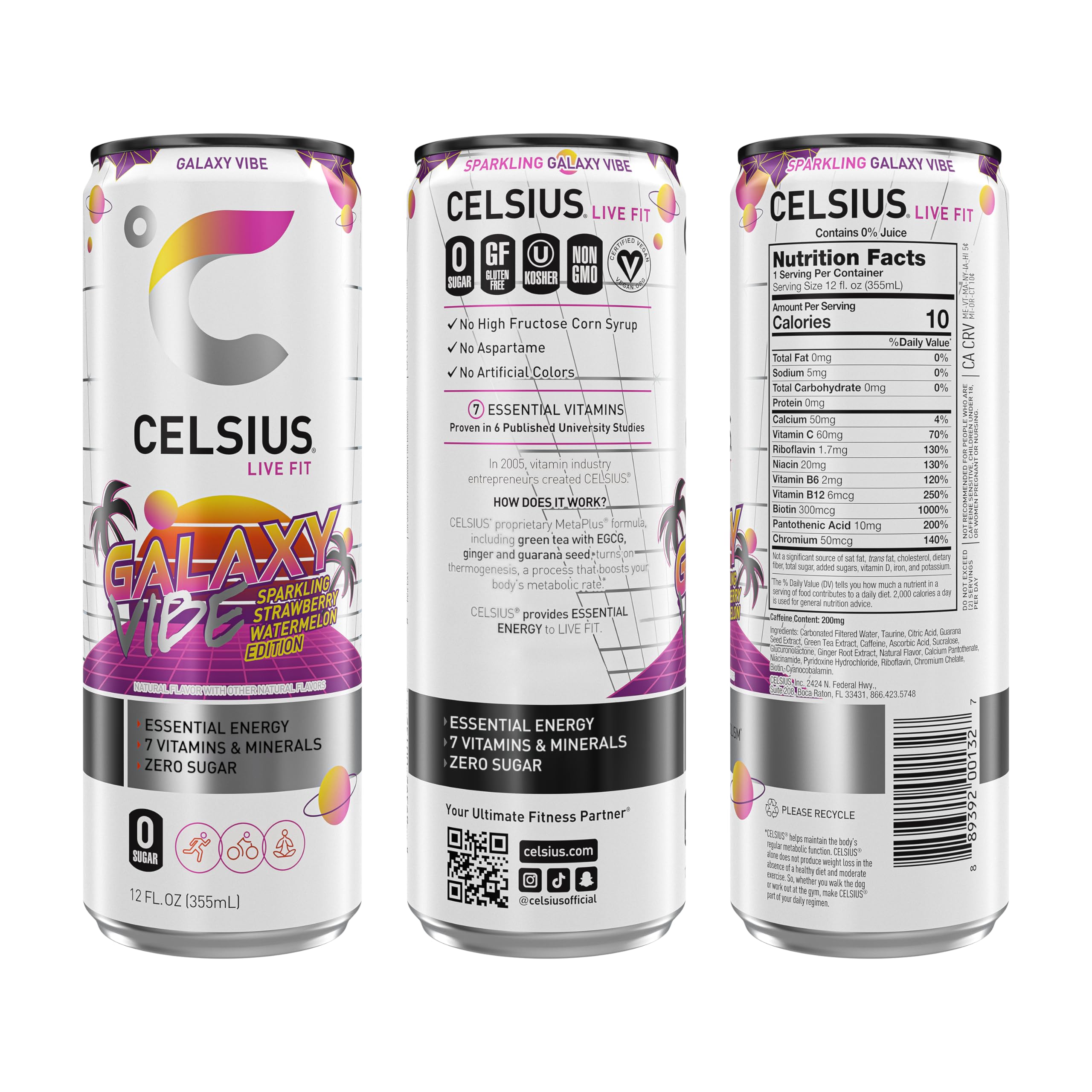 CELSIUS Sparkling Galaxy Vibe, Functional Essential Energy Drink 12 Fl Oz (Pack of 12) CELSIUSUS supplements