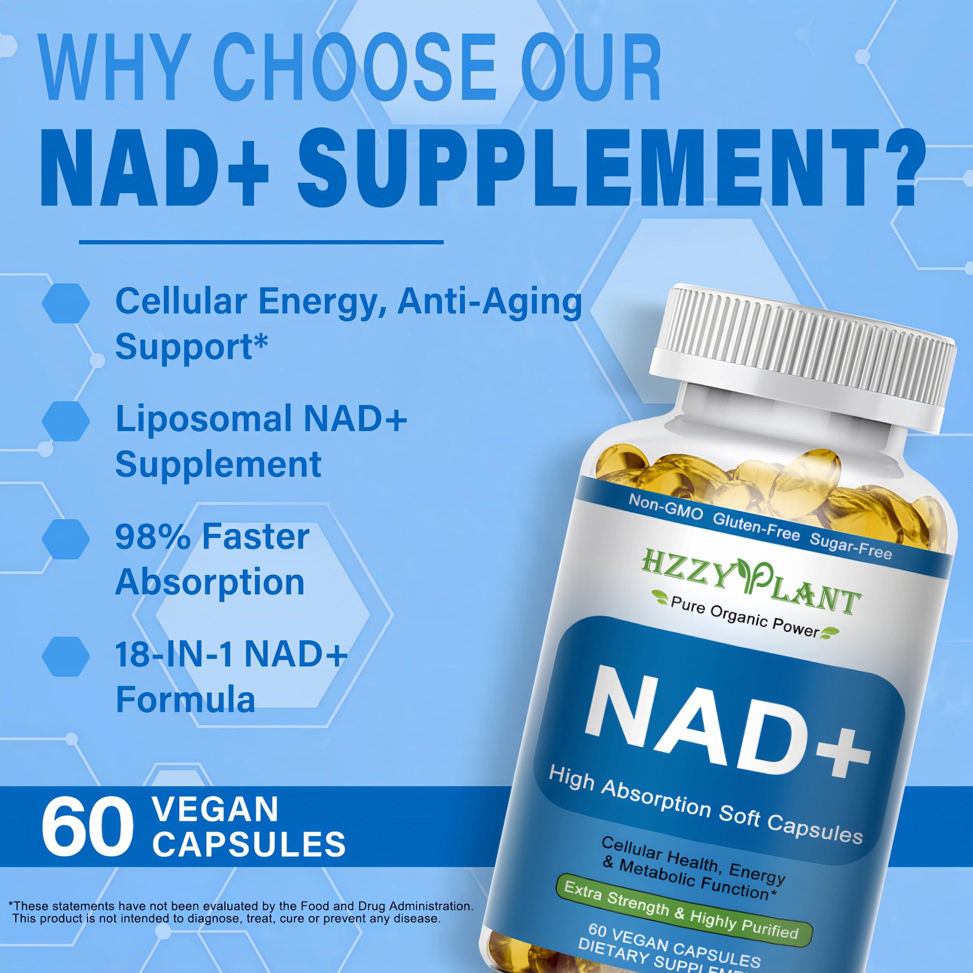 HZZYPLANT NAD+ Supplement, High Absorption NAD Supplements for Women for Cellular Energy Immune Focus Health, NAD Resveratrol Softgel Capsules, NAD Liquid Softgels Supplement, Non-GMO, 2 Month Supply HZZYPLANTAu supplements