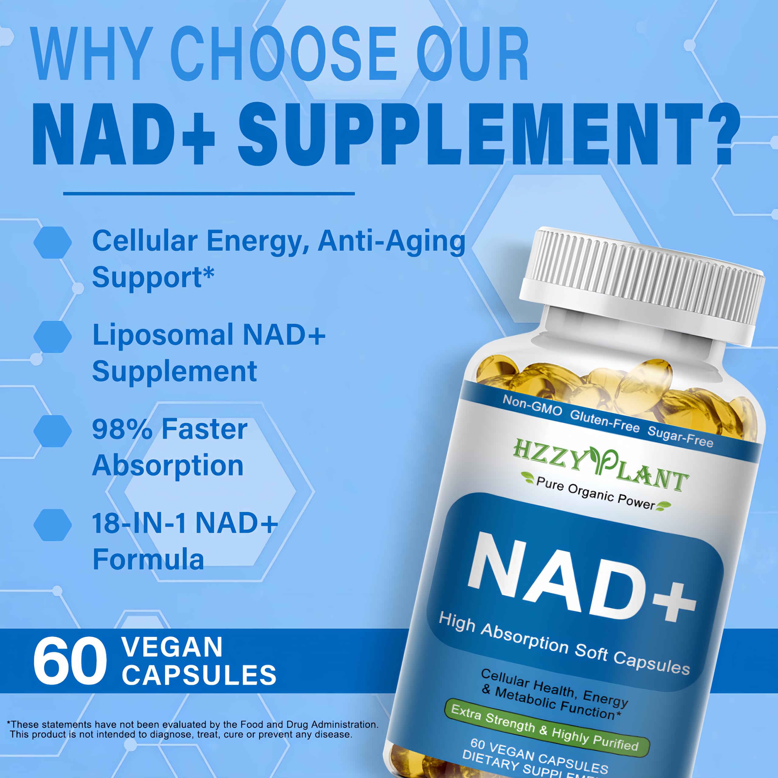HZZYPLANT NAD+ Supplement, High Absorption NAD Supplements for Women for Cellular Energy Immune Focus Health, NAD Resveratrol Softgel Capsules, NAD Liquid Softgels Supplement, Non-GMO, 2 Month Supply HZZYPLANTAu supplements