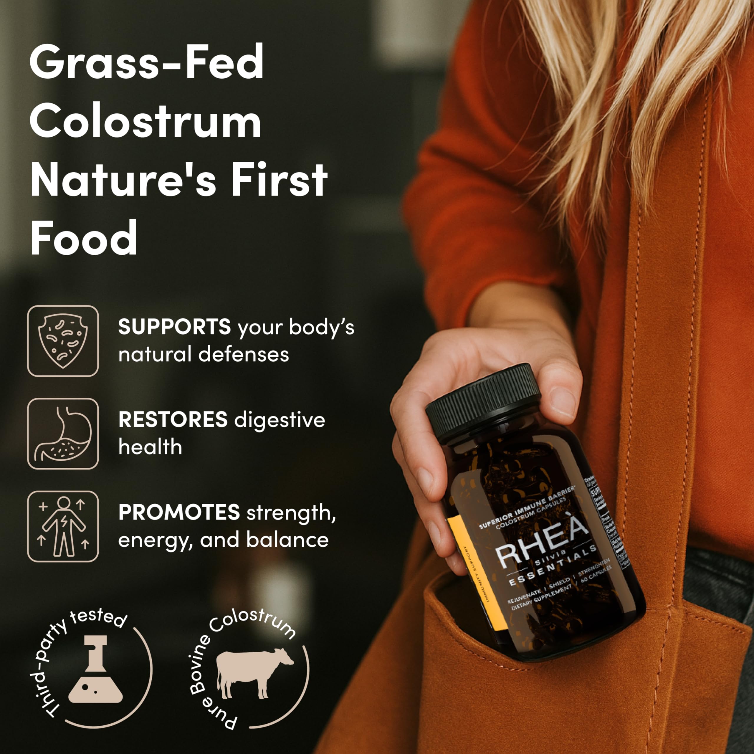 Rhea Bovine Colostrum Supplement for Women, Colostrum Capsules for Gut Health, Digestion, Bloating, Beauty, Immune Support, Bovine Colostrum for Humans, Colostrum Pills (60caps) RHEASILVIAAu supplements