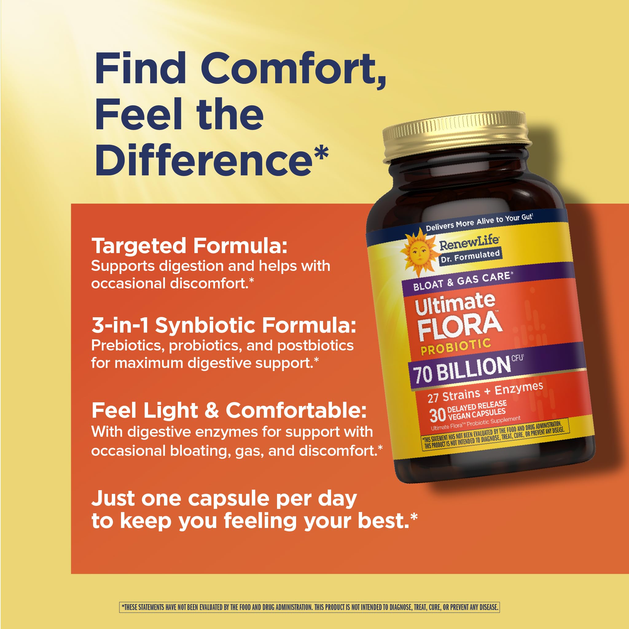 Renew Life Ultimate Flora Probiotics Bloat & Gas Support 70 Billion CFU Delayed Release Vegan Capsules | Doctor Formulated | Digestive Health | Immune Health | Dairy Free | 30 Count Renew LifeAu supplements