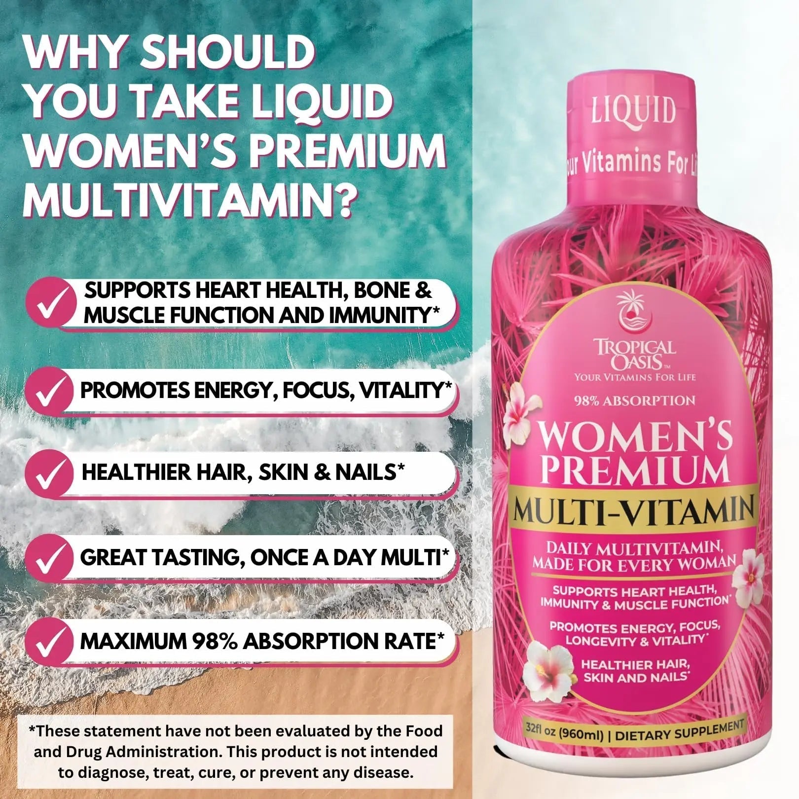 Premium Liquid Multivitamin for Women | Sugar Free Women’s Multivitamin | 100+ Vitamins, Minerals Tropical OasisAu supplements