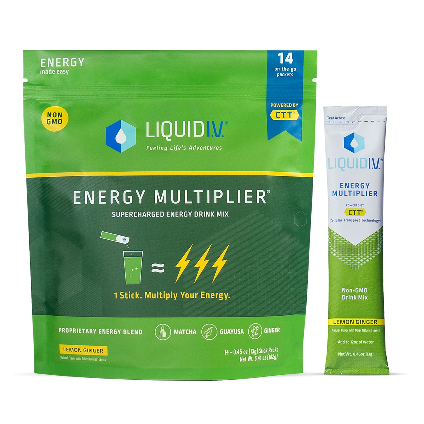 Liquid I.V. Hydration + Energy Multiplier - Lemon Ginger - Hydration Powder Packets Liquid I.V.US supplements