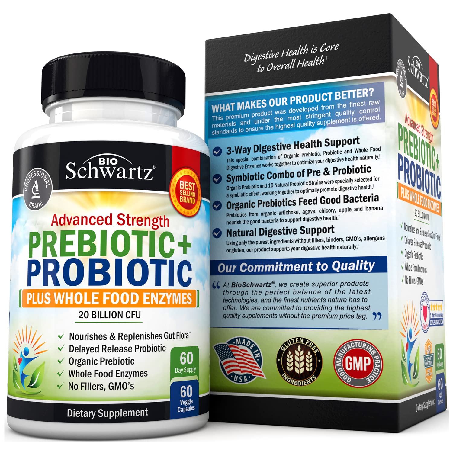 Prebiotics and Probiotic with Whole Food Enzymes for Adults Women & Men BioSchwartzAu supplements