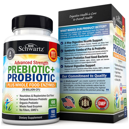 Prebiotics and Probiotic with Whole Food Enzymes for Adults Women & Men BioSchwartzUS supplements
