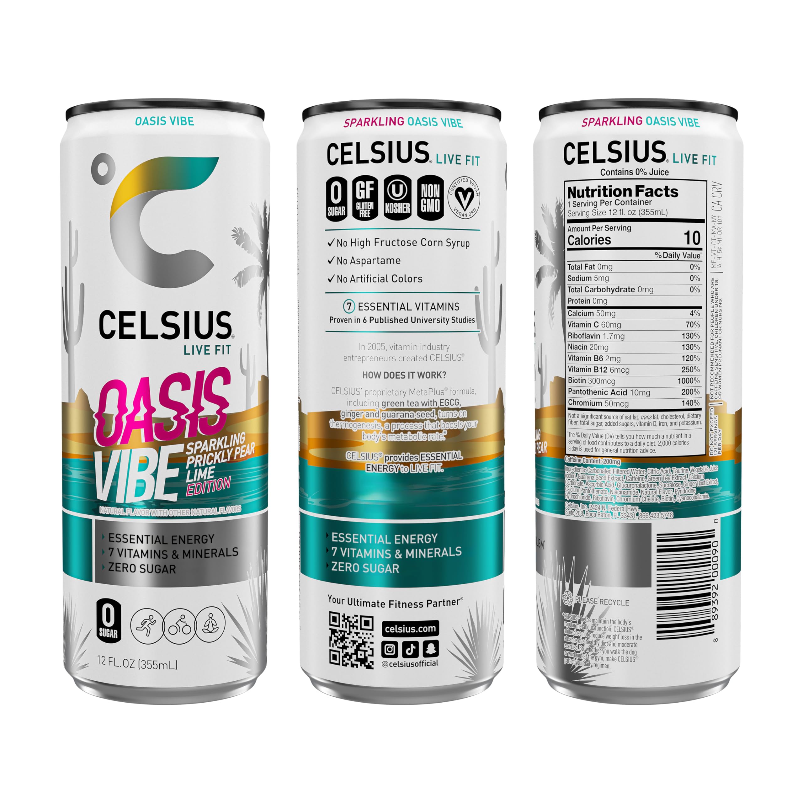 CELSIUS Sparkling Oasis Vibe, Functional Essential Energy Drink, 12 Fl Oz (Pack of 12) CELSIUSUS supplements