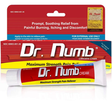 Dr. Numb 5% Lidocaine Numbing Cream, Fast-Acting Maximum Strength Topical Anesthetic Pain Relief Burn Itch Numb Cream with Vitamin E for Hemorrhoid Treatment, Local and Anorectal Uses - 30g Dr. NumbAu supplements