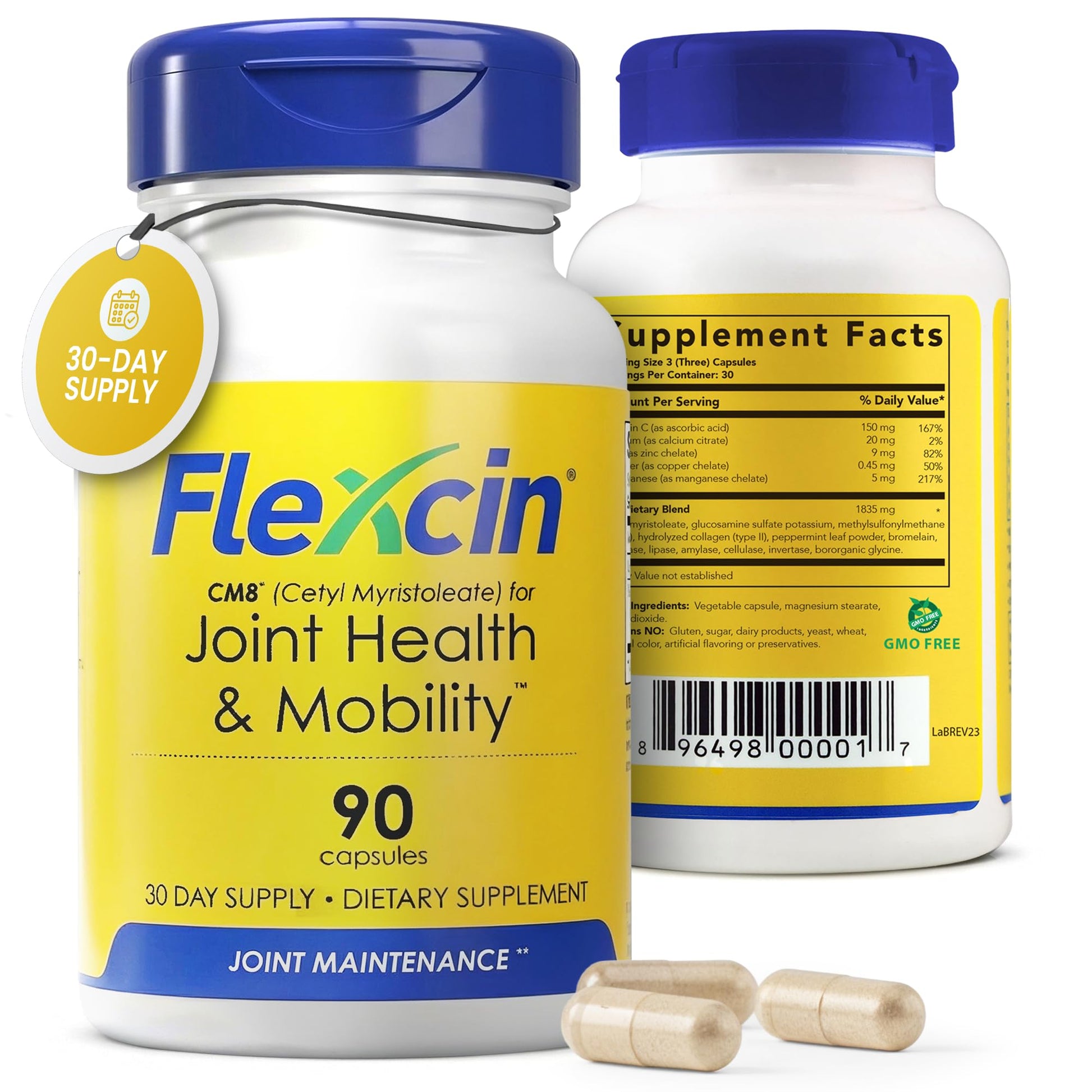 Flexcin Joint Health & Mobility Formula with CM8 (Cetyl Myristoleate) - Joint Supplements for Men and Women with Glucosamine, MSM, Collagen Type II - 90 Capsules FlexcinAu supplements