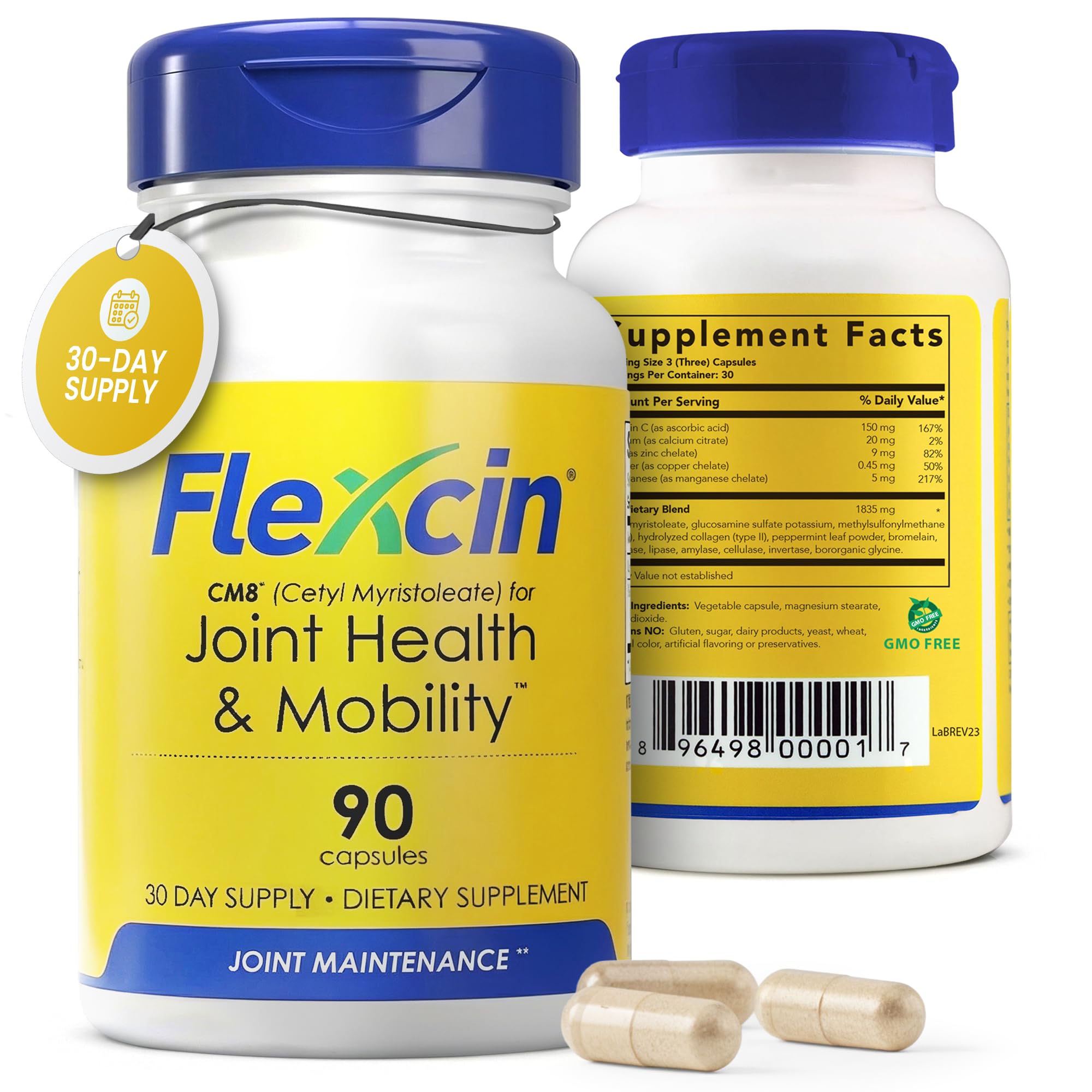 Flexcin Joint Health & Mobility Formula with CM8 (Cetyl Myristoleate) - Joint Supplements for Men and Women with Glucosamine, MSM, Collagen Type II - 90 Capsules FlexcinAu supplements