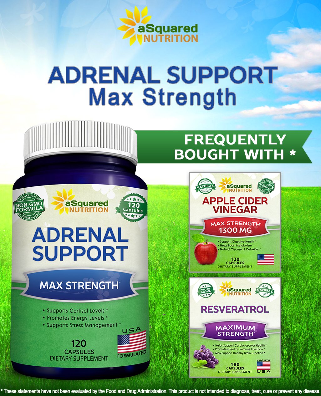 aSquared Nutrition Adrenal Support & Cortisol Manager Supplement (120 Capsules)-Adrenal Health w/Vitamin C Complex Pills to Support Fatigue & Stress Relief-Ashwagandha, L-Tyrosine, Rhodiola & Ginseng aSquared NutritionAu supplements
