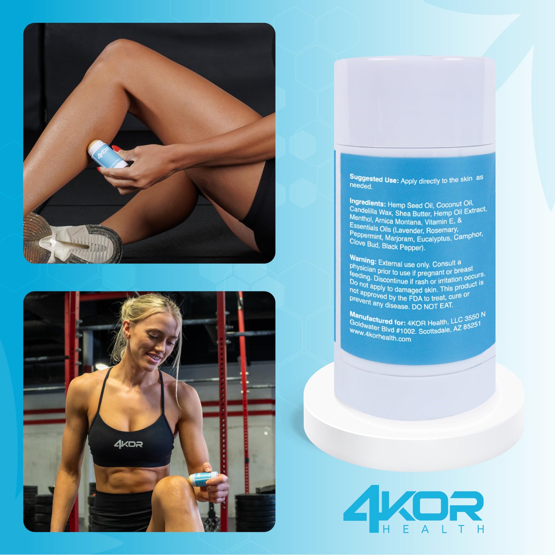 4KOR Hemp Infused Balm Stick – Topical Skin Balm with Cooling & Warming Sensation | Portable, Non-Greasy Twist-Up | 1 oz 4KOR FitnessAu supplements