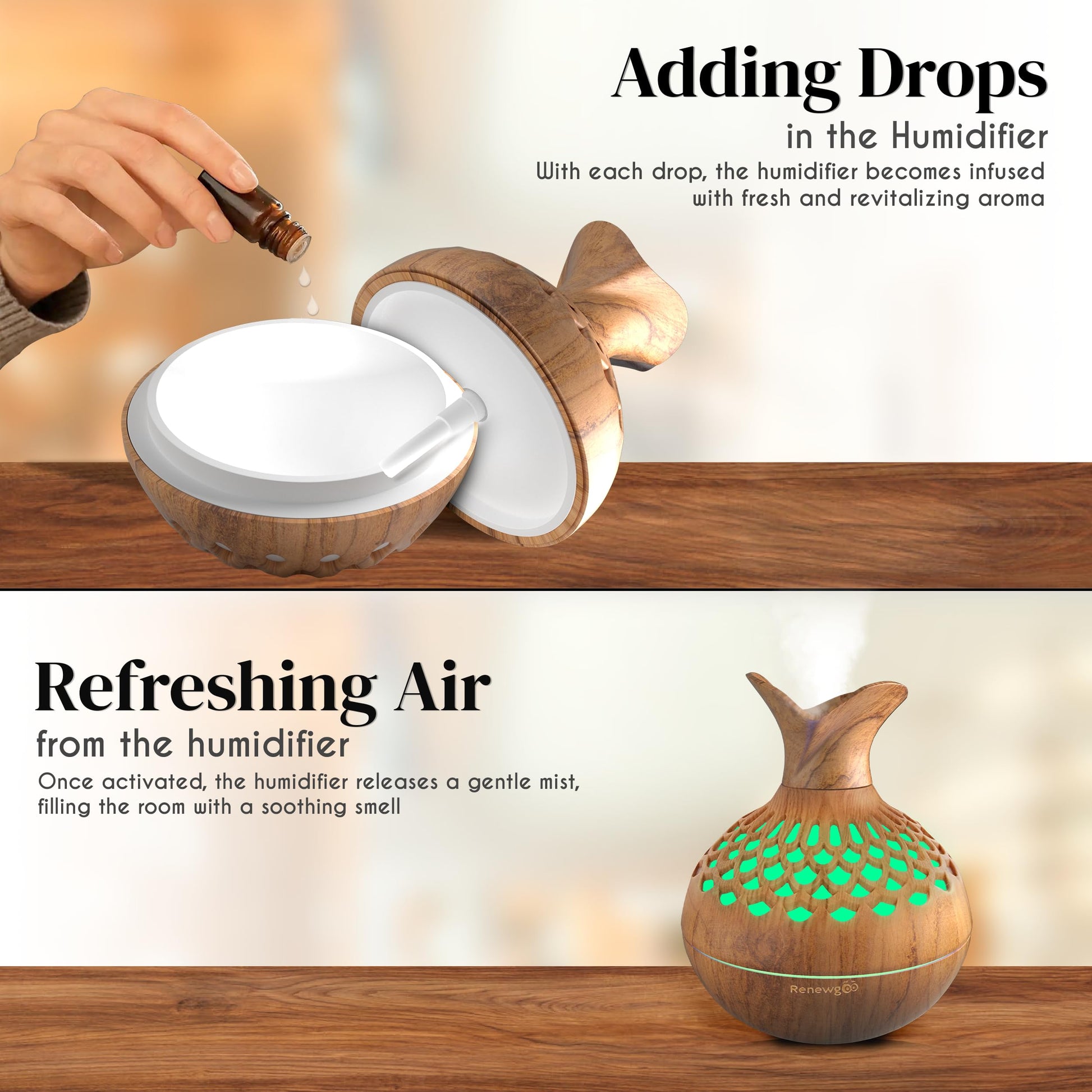 Aroma Diffuser for Essential Oils, Ultrasonic Aromatherapy Flower Oil Diffuser, Modern Cool Mist RenewgooAu supplements