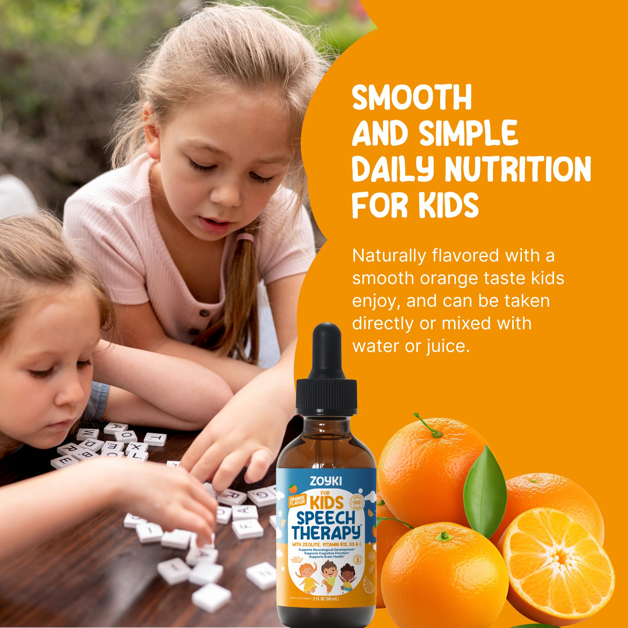 Zoyki Speech Therapy Drops for Kids - Speech Support Supplement for Communication Delay Cognitive Function Language & Brain Development with Zeolite Vitamins B12 D3 C - Sugar Free Gluten-Free Vegan ZoykiAu supplements
