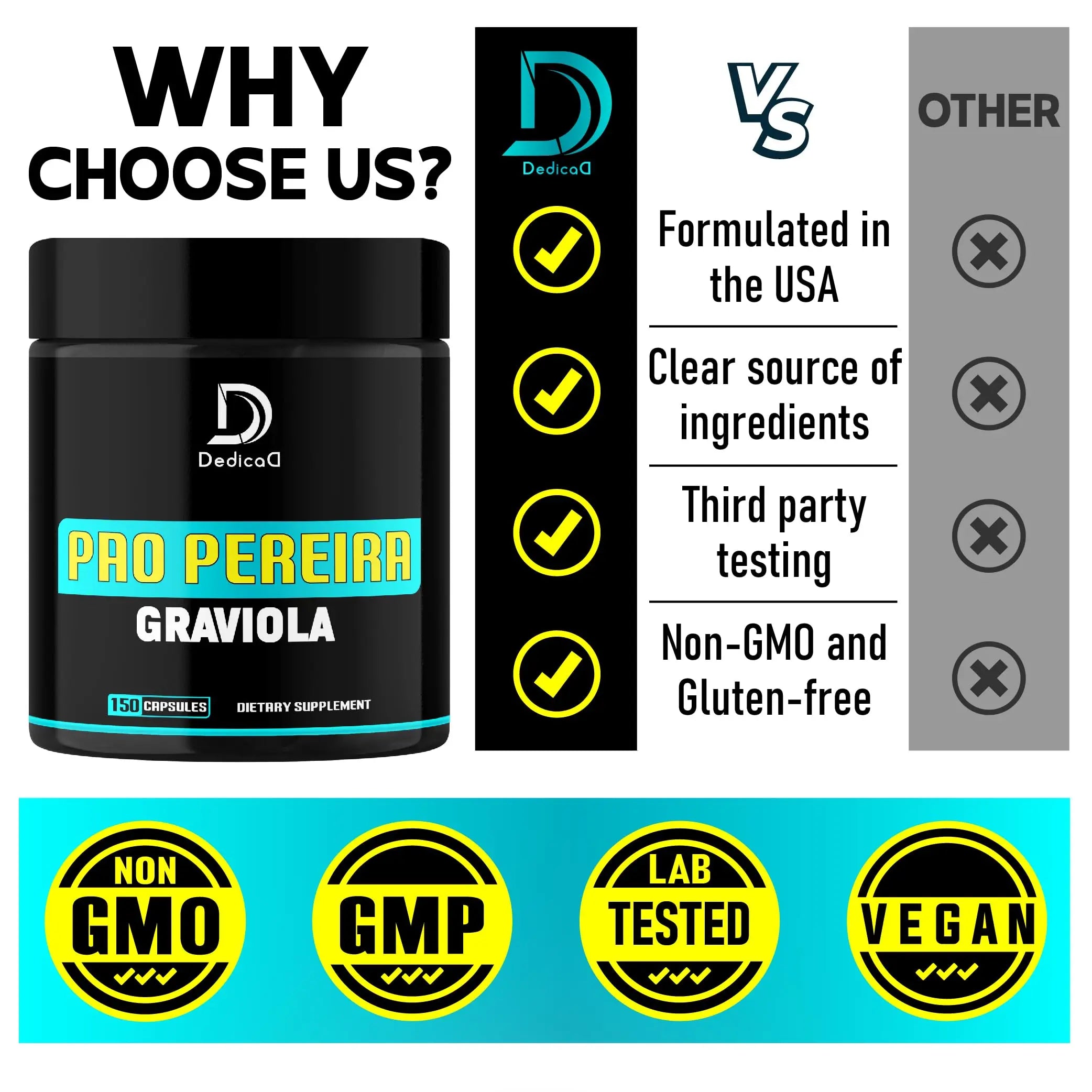DEDICAD Pao Pereira Bark Extract and Graviola Soursop - 150 Capsules Supply DEDICADnz supplements