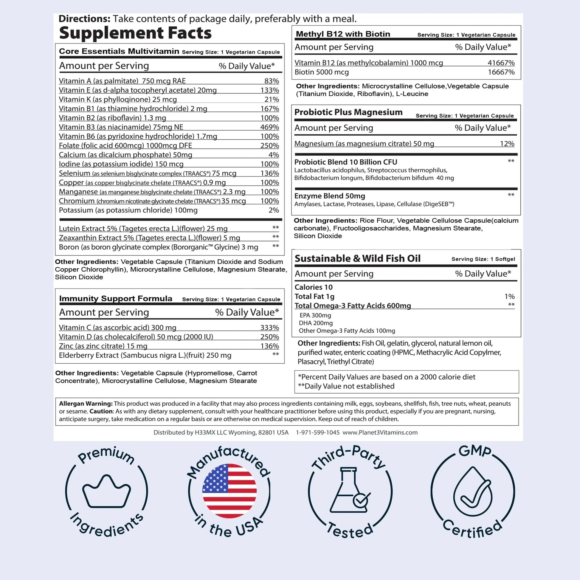 Daily Vitamin Packs for Men & Women – Immune, Energy & Heart Support with Vitamin D3, Omega-3, Probiotics, Methyl B12 & Vitamin C Planet 3Au supplements