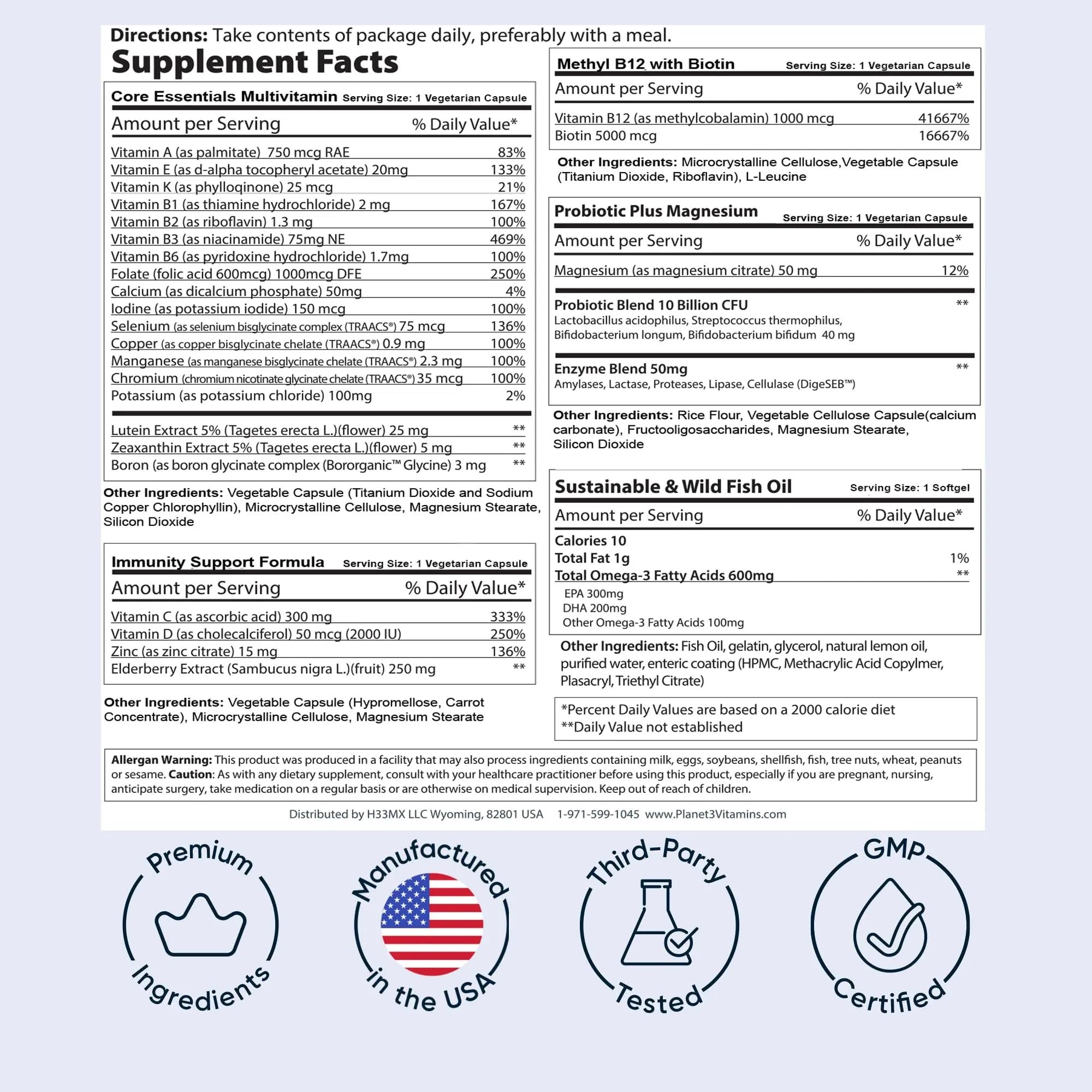 Daily Vitamin Packs for Men & Women – Immune, Energy & Heart Support with Vitamin D3, Omega-3, Probiotics, Methyl B12 & Vitamin C Planet 3Au supplements