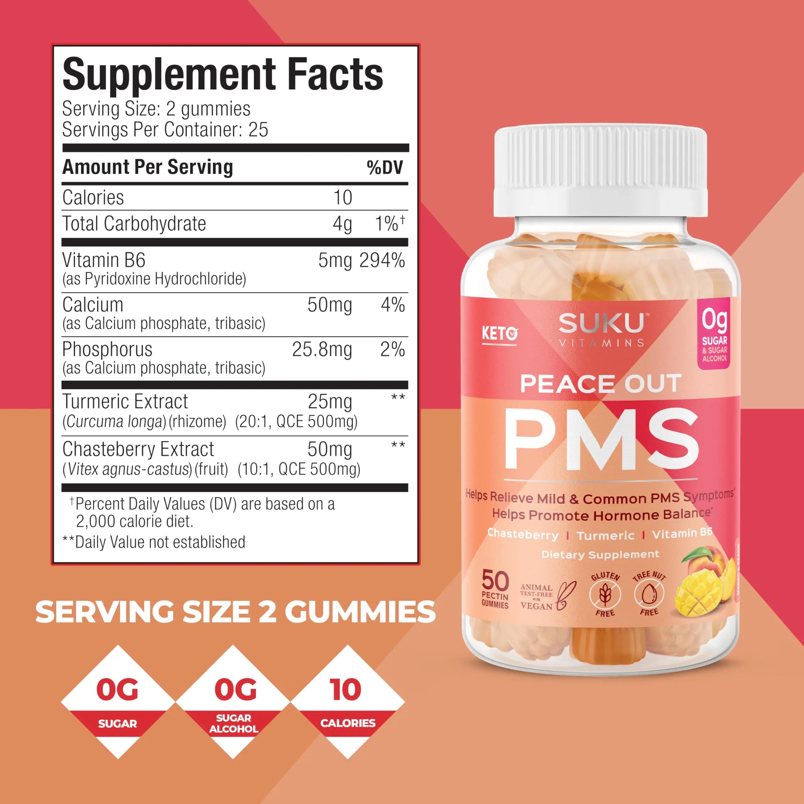 SUKU Vitamins - PMS Gummy Supplement with Chasteberry to Relieve PMS and Menopause Peach Mango Gummies (50 Count) SUKUAu supplements
