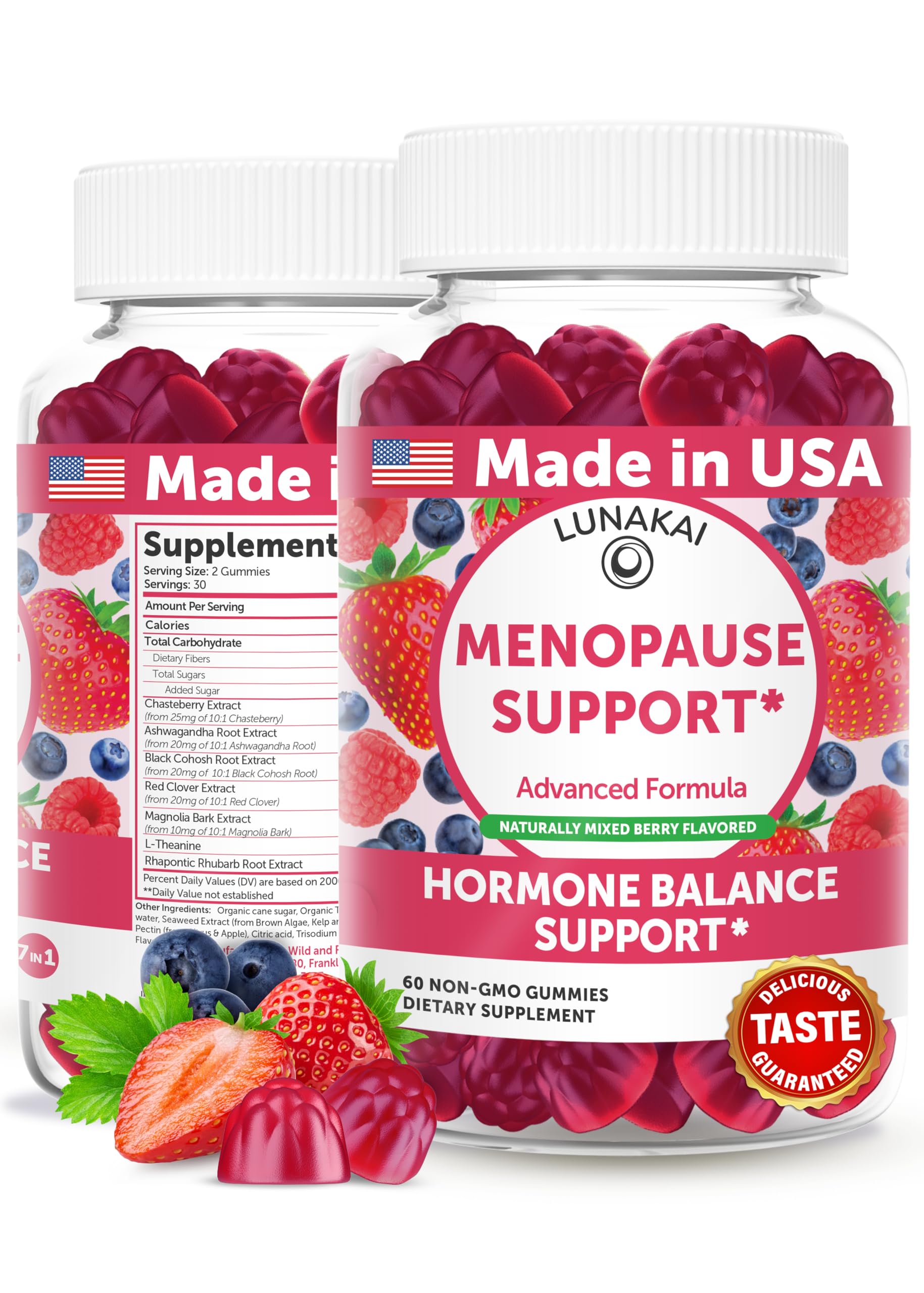 LUNAKAI USA Made Menopause Relief Gummies – Natural Menopause Supplements for Women with Black Cohosh & L-Theanine – Daily Support for Hot Flashes, Night Sweats & Hormonal Balance, 60ct LunakaiAu supplements