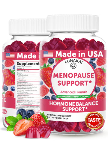 LUNAKAI USA Made Menopause Relief Gummies – Natural Menopause Supplements for Women with Black Cohosh & L-Theanine – Daily Support for Hot Flashes, Night Sweats & Hormonal Balance, 60ct LunakaiAu supplements