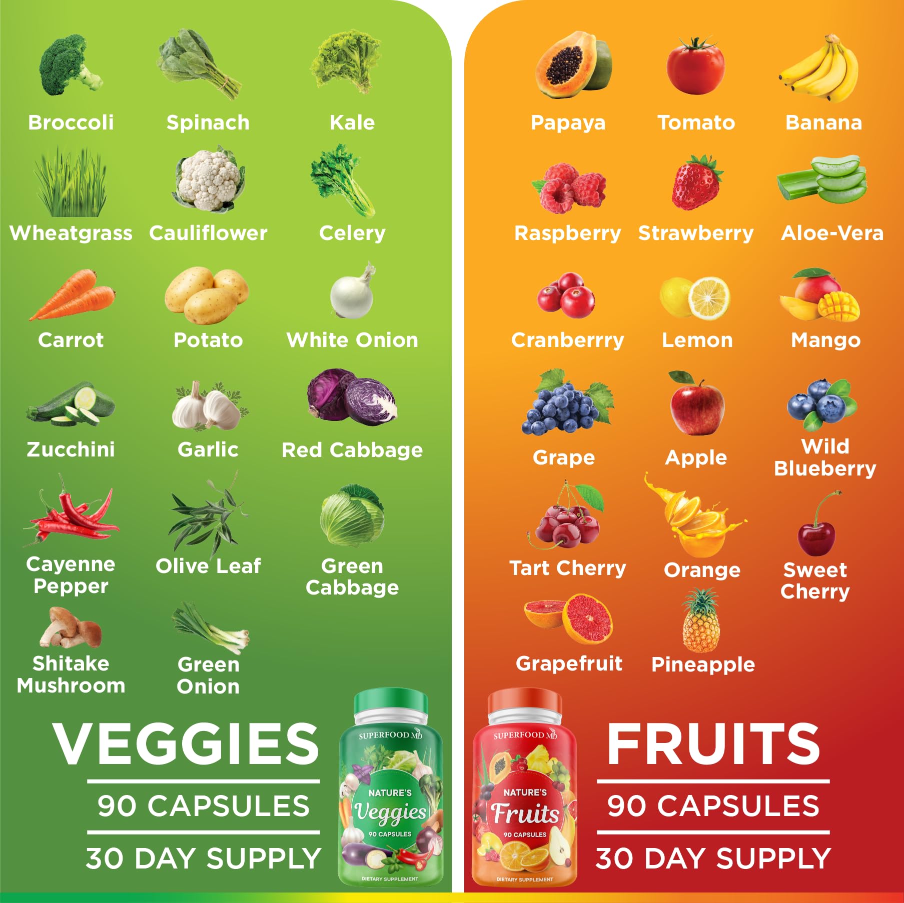 Superfood MD Fruits & Veggies Supplement - Whole Food Natural Superfoods - with Beta Carotene - Soy Free- 90 Count (Pack of 2) Superfood MDAu supplements