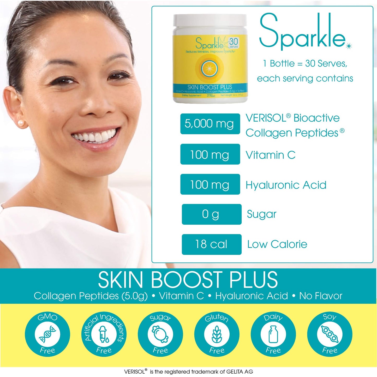 Hydrolyzed Collagen Powder - Sparkle Skin Boost Plus (No Flavor) [30-Serves] Verisol Pept Sparkle CollagenUS supplements