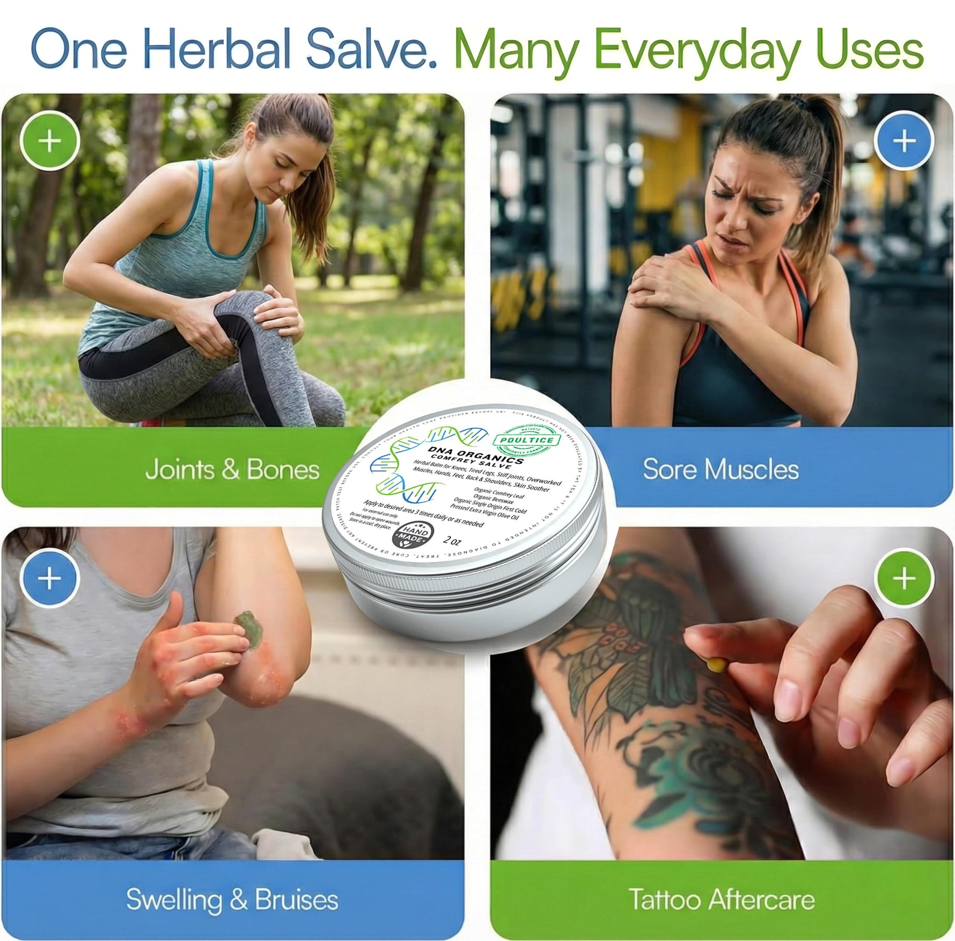 DNA Organics Comfrey Salve Ointment 2oz – Organic Herbal Salve for Bones, Muscles, Joints, Knees, Skin & Tattoo Care. Herbal Balm for Soothing Relief. Handcrafted, Slow-Infused, No Chemical Fillers Wild CastleAu supplements