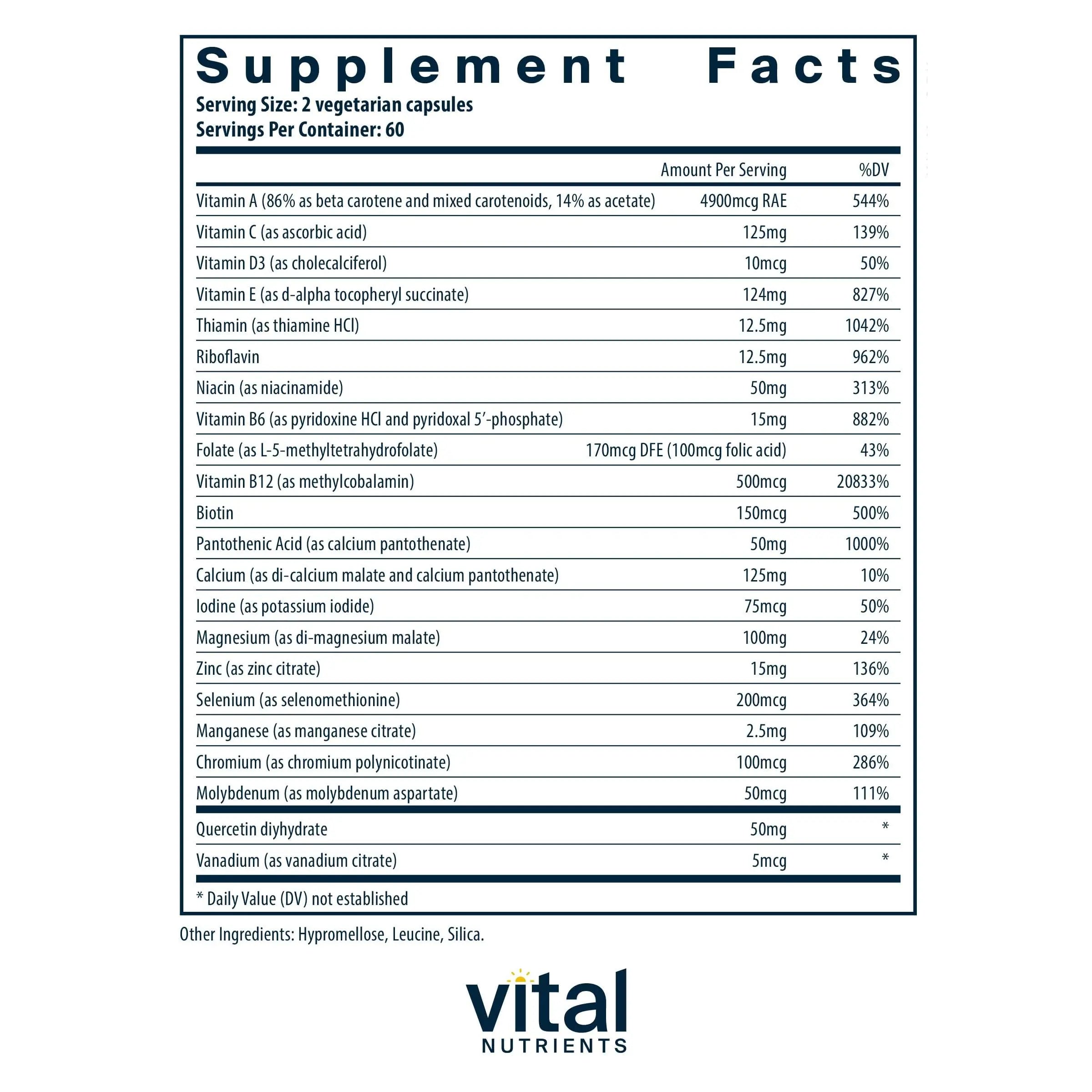Vital Nutrients Multi-Nutrients 5 Ultra Antioxidant Formula | Boron, Copper, and Iron Free | Vegetarian Daily Multivitamin and Mineral Vital NutrientsAu supplements