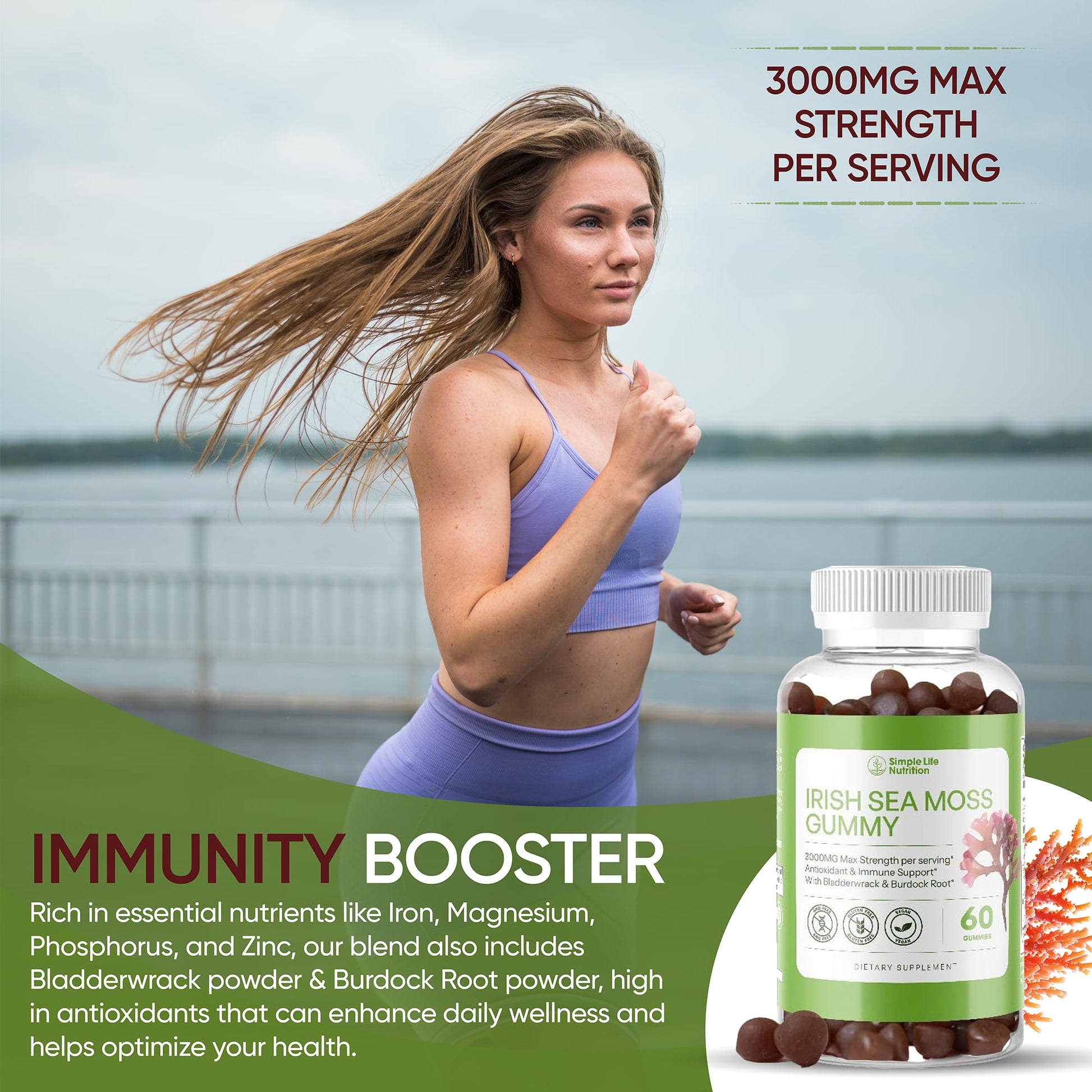 Simple Life Nutrition Organic Irish Sea Moss Gummies - Burdock Root and Bladderwrack Natural Blend - Immune System Gut Cleanse & Thyroid Supplement - Skin and Nail Health - 60CT Simple Life NutritionAu supplements