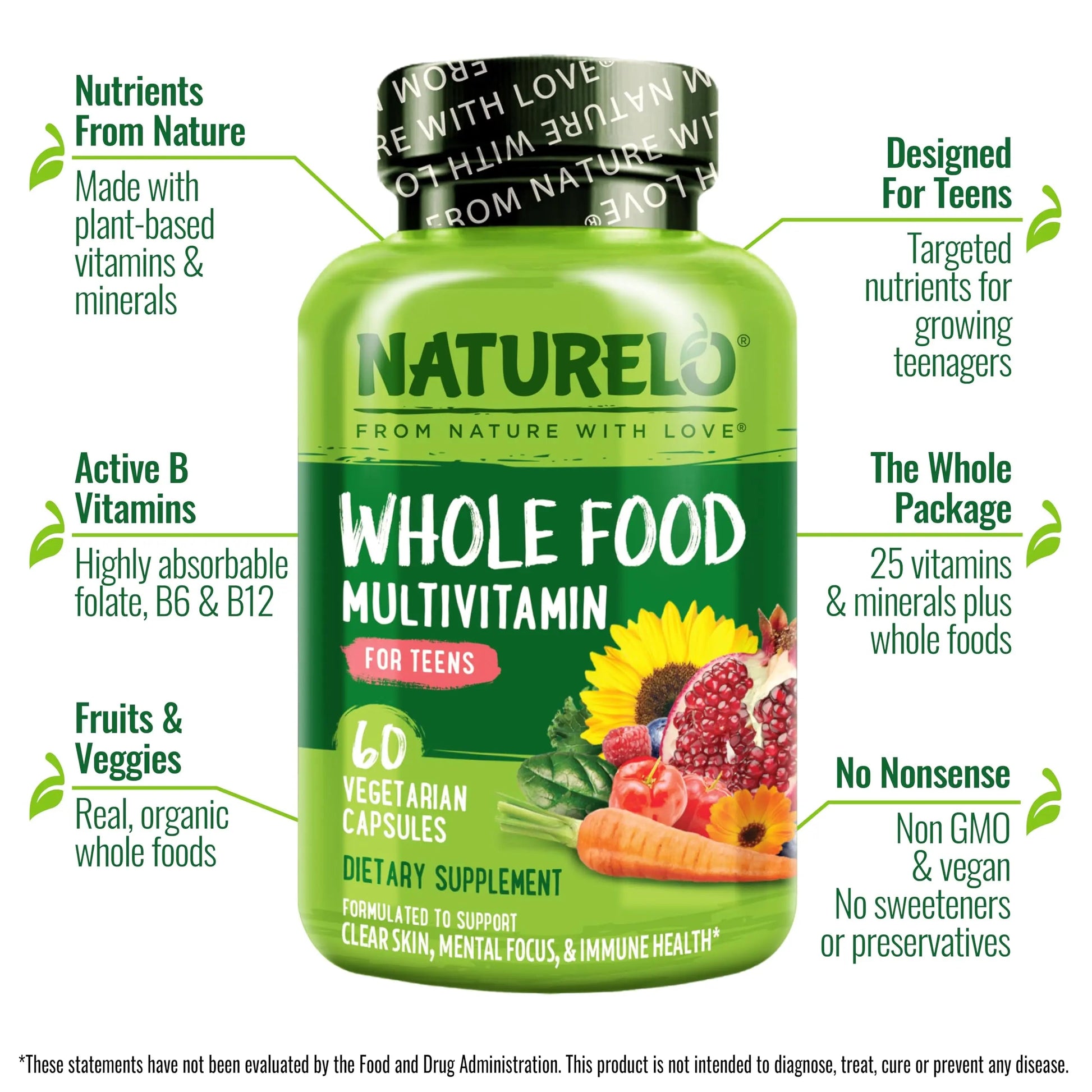 NATURELO Teen Multivitamin - Whole Food, 60 Capsules and One Daily Multivitamin for Women, 60 Capsules - 2 Month Supply Bundle NATURELOAu supplements
