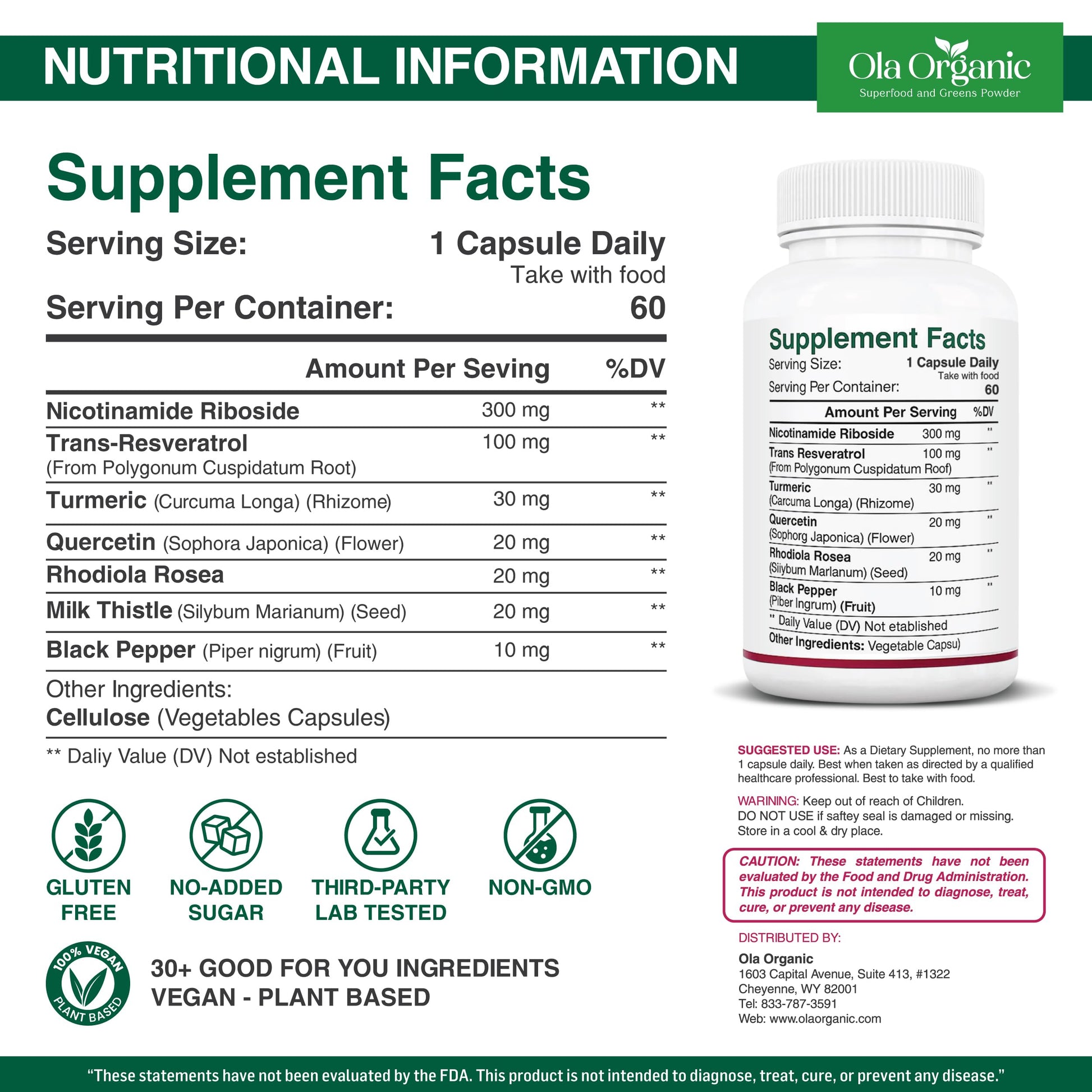 NAD+ Supplement & NAD Booster for Cellular Energy and Healthy Aging – Plant-Based Nicotinamide Riboside (NR) NAD Precursor with Resveratrol, Turmeric, Quercetin, Rhodiola & Milk Thistle – 60 Capsules Ola OrganicAu supplements