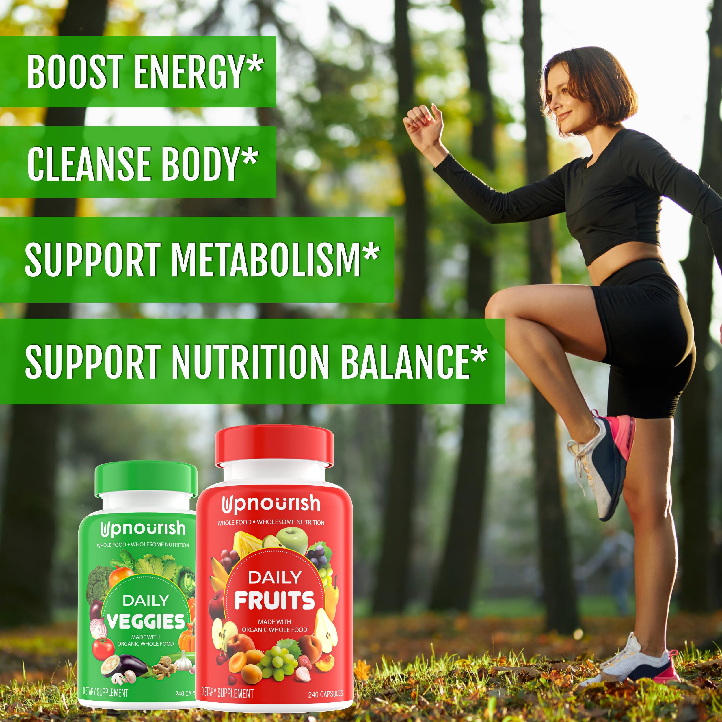 UpNourish Organic Fruits and Veggies Supplement - Support Diet Balance, Body Cleanse & Energy - 480 Fruits and Super Greens Capsules from Nature - Fruit and Vegetable Supplements for Adults & Kids UpNourishAu supplements