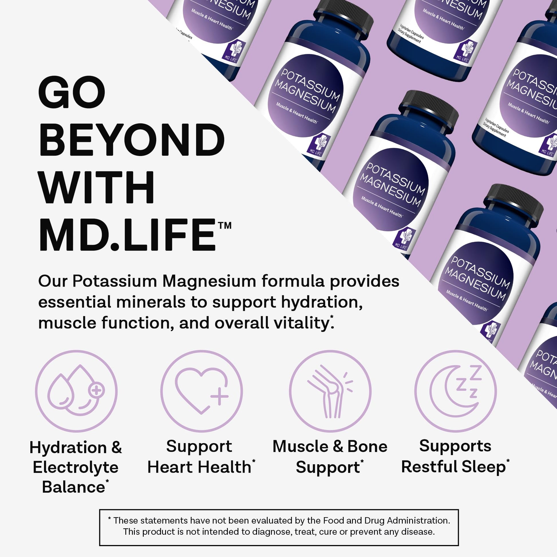 MD. Life Potassium Magnesium Supplement - 30 Capsules - High Absorption Magnesium Complex - Potassium Supplement to Support Vascular Health & Leg Cramp MD.LIFEAu supplements