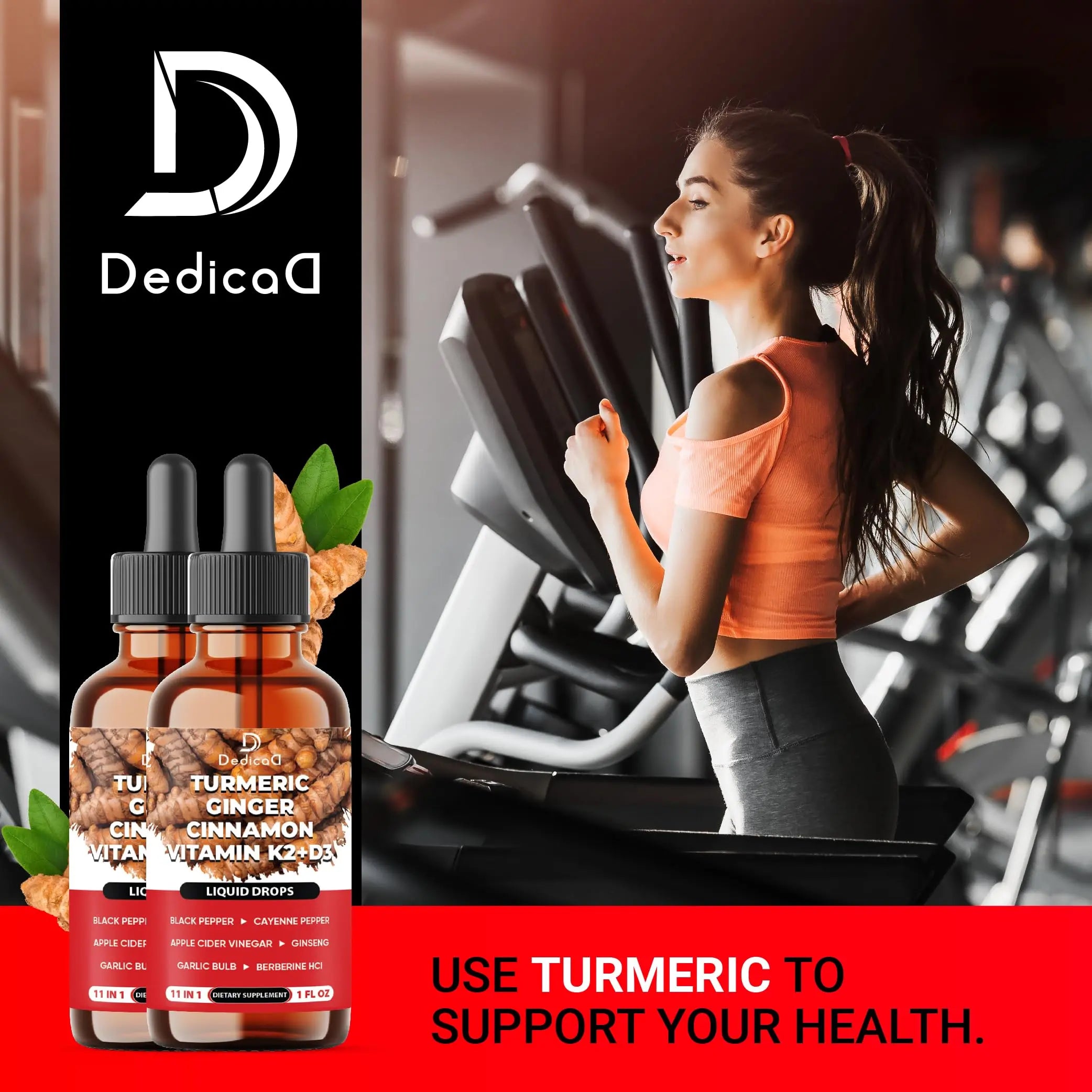 11in1 Turmeric Supplement for Health Heart & Wellness Support – with Ginger, Garlic, Ceylon Cinnamon, Berberine, Ginseng, Apple Cider Vinegar – 30ml Liquid Drops – 60 Servings DEDICADnz supplements