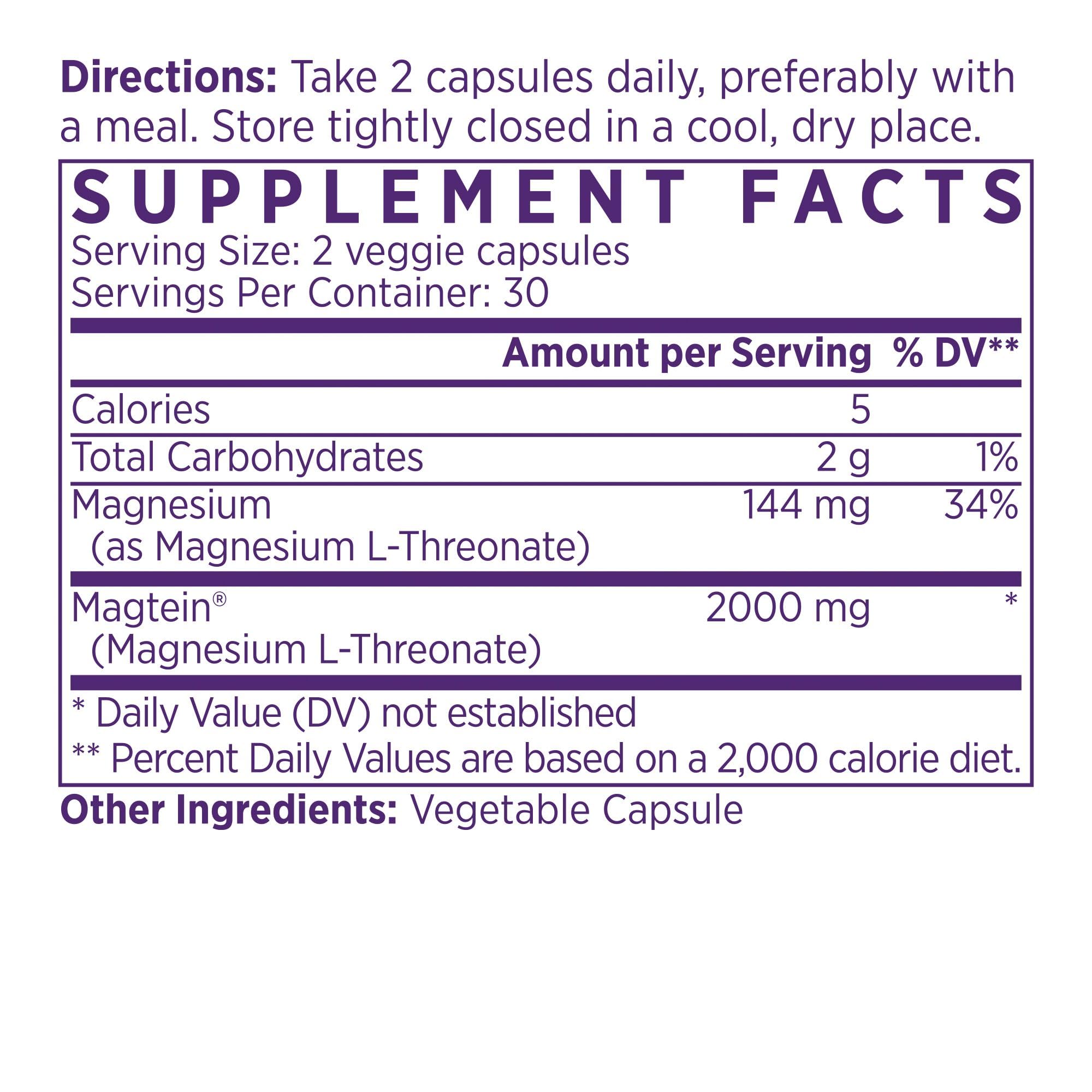 NAOMI Magnesium L-Threonate with 2,000mg Patented Magtein®, High Absorption Elemental Magnesium, Memory Supplement - Brain Health, Focus, Nerve Support, Heart Health, Natural Sleep Aid, 60 Veggie Caps NAOMIAu supplements