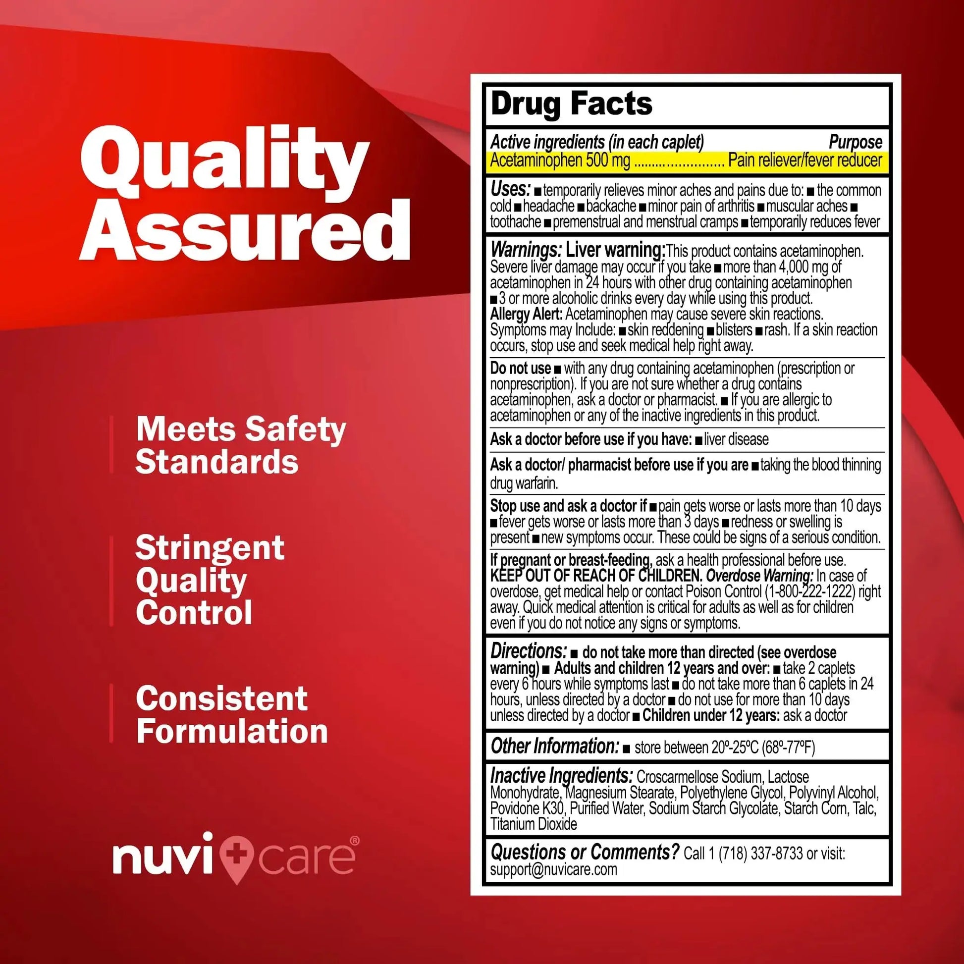 NUVICARE Acetaminophen 500mg Extra Strength Pain Relief - Compare to Tylenol Extra Strength Pain Reliever & Fever Reducer - 500mg Tablets for Adults for Headaches (100 Caplets) NUVICAREAu supplements