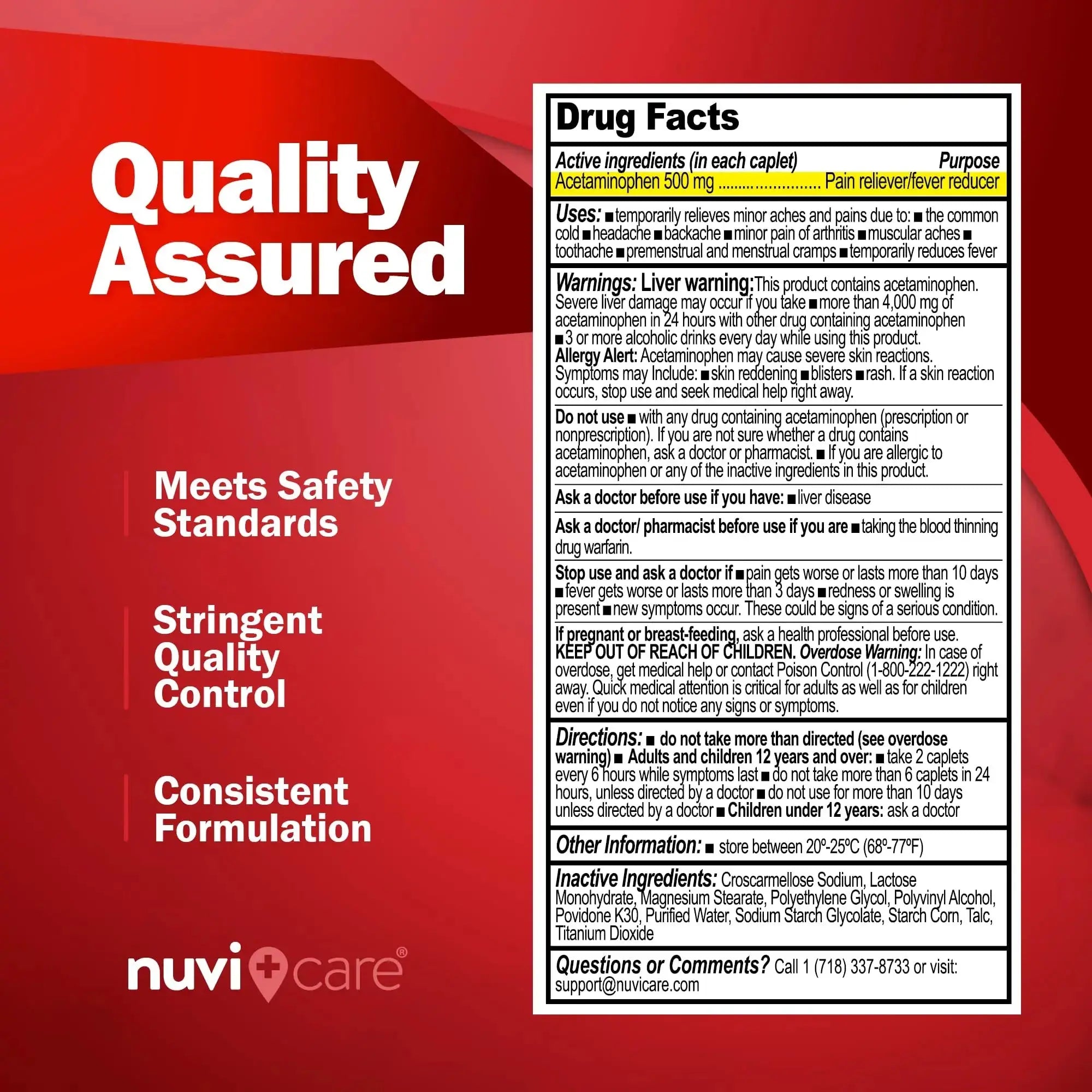NUVICARE Acetaminophen 500mg Extra Strength Pain Relief - Compare to Tylenol Extra Strength Pain Reliever & Fever Reducer - 500mg Tablets for Adults for Headaches (100 Caplets) NUVICAREAu supplements