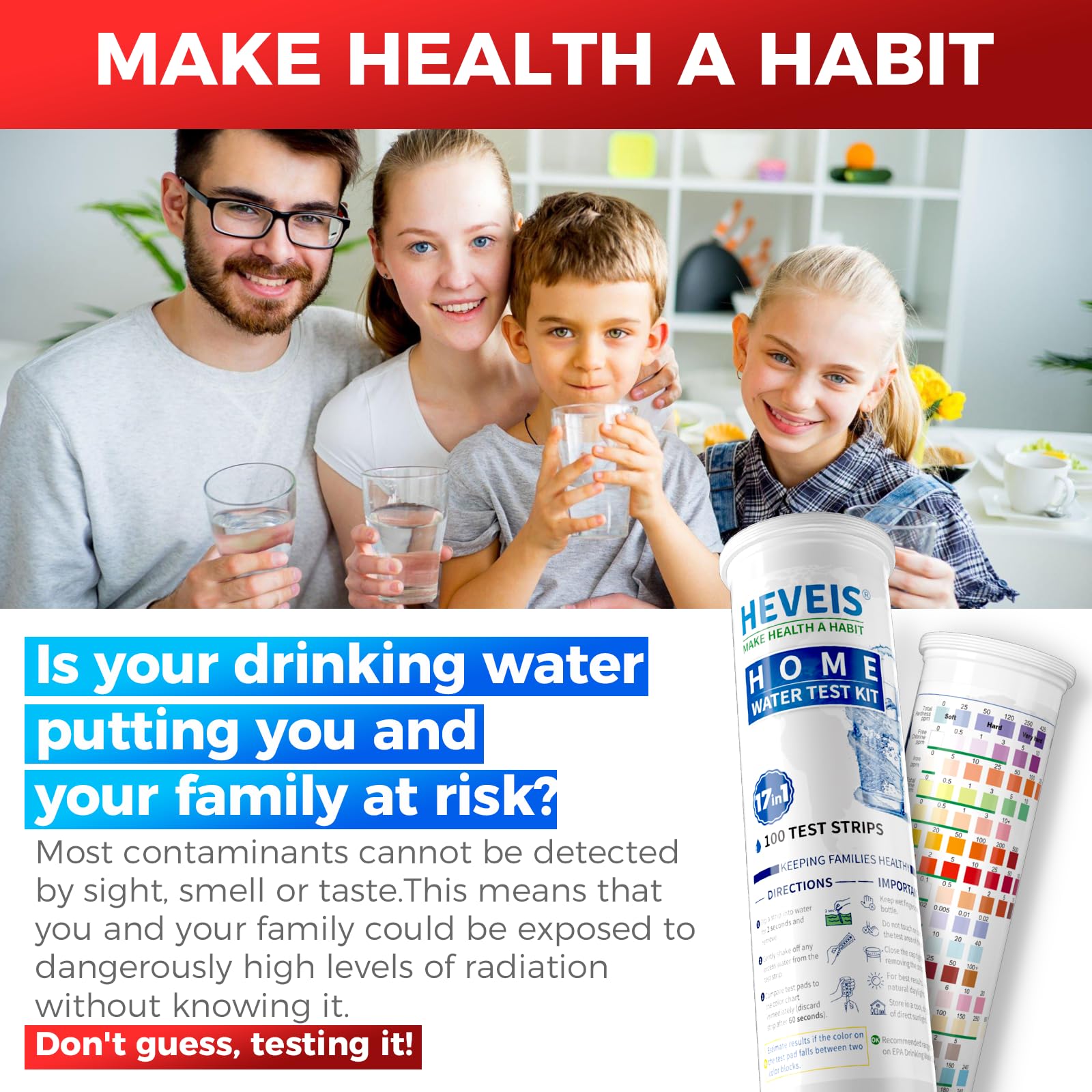21-in-1 Home Drinking Water Testing Kit - 120 Strips + 4 Bacteria Tests - Tap and Well Water Test Kit, Easy to Test and Read for Hardness, Lead, Iron, Fluoride, pH, Copper, Bacteria and More HEVEISAu supplements