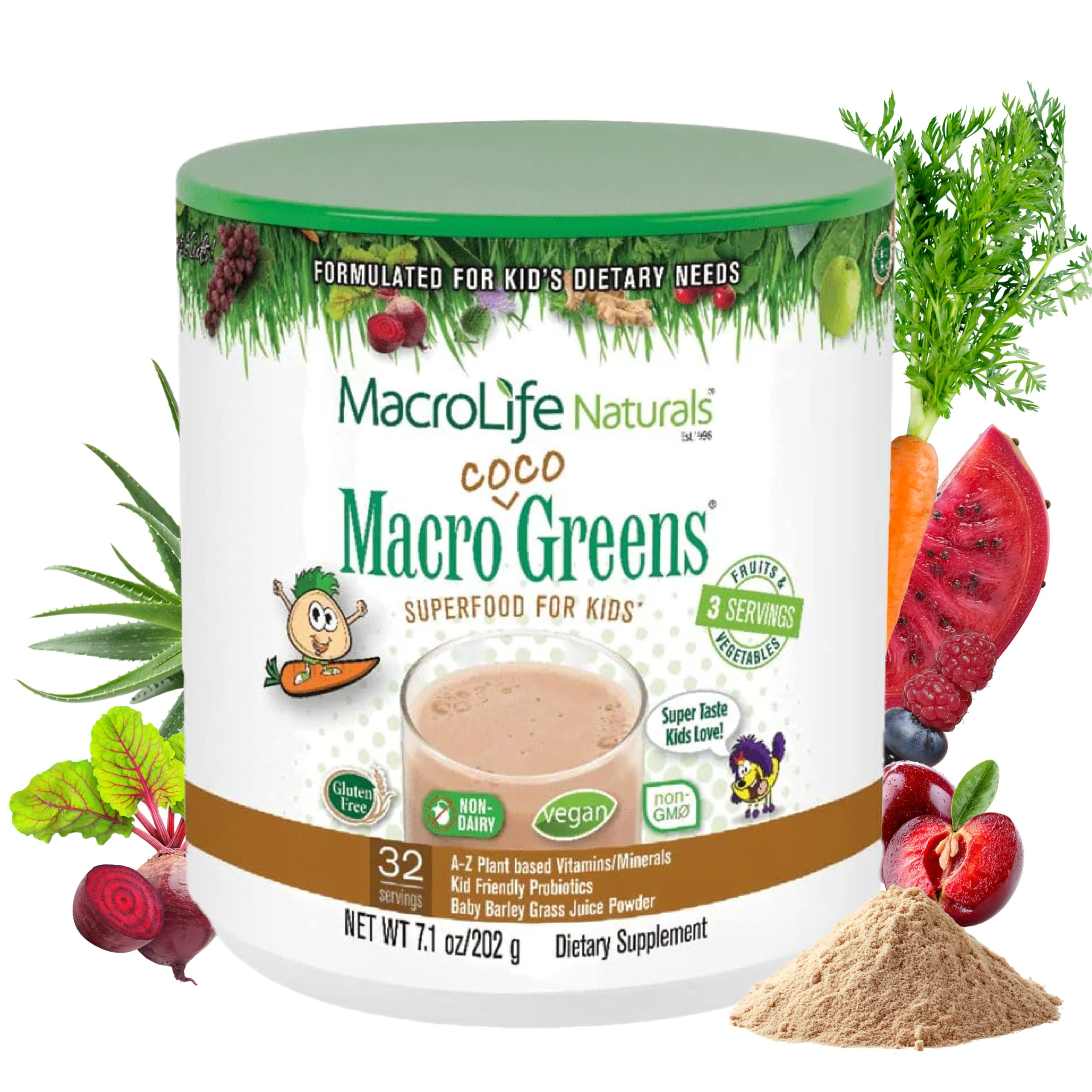 MacroLife Naturals MacroCoco Super Greens Drink, Chocolate Powder Superfood for Kids & Teens - Whole Food Fruit & Vegetable Multi-Vitamins Probiotics Digestive Enzymes & Fiber Supplement - 32 Servings MacroLife NaturalsAu supplements
