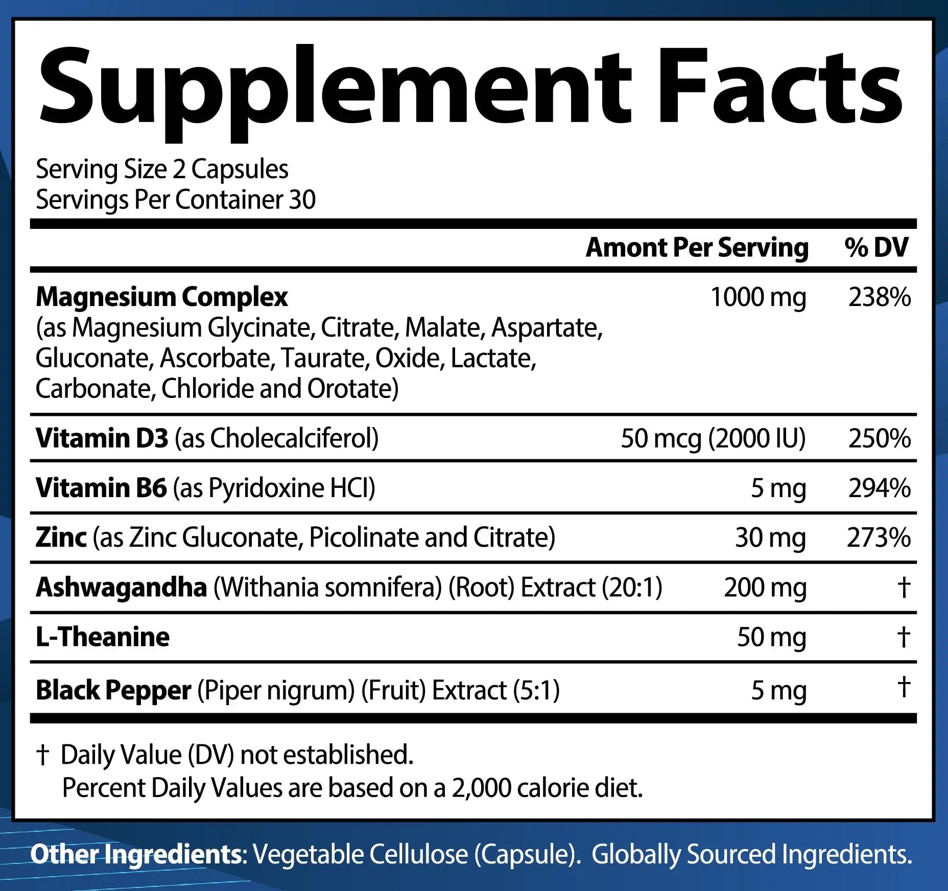 1000mg Magnesium Complex for Women and Men, 12 in 1 Magnesium Supplement with Ashwagandha, Zinc, D3, L-theanine. Easy to Swallow, High Absorption, Sleep Support & Stress Relief (60 Capsules) StrongVitnz supplements