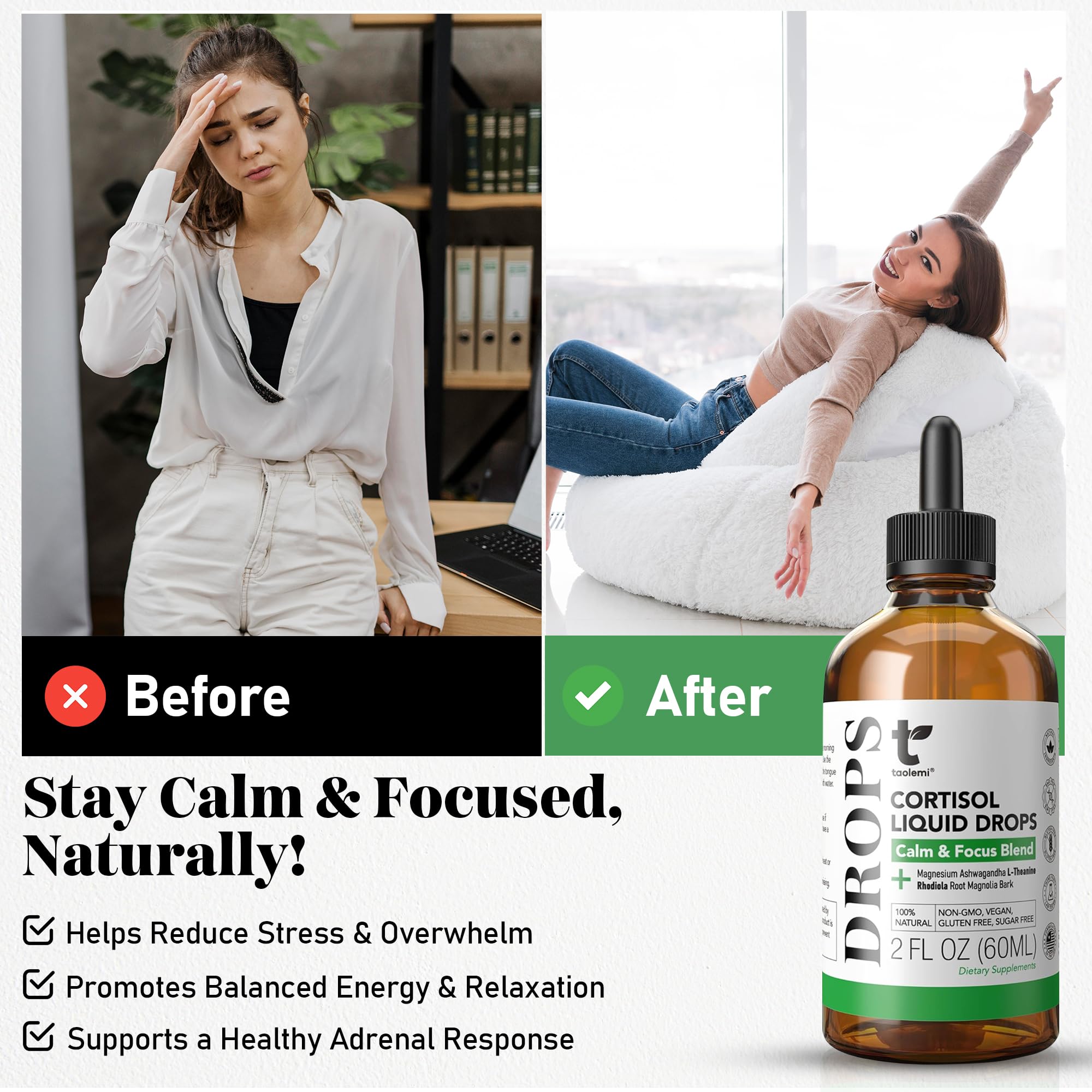 Cortisol Manager Drops with Magnesium & Ashwagandha - Advanced Liquid Blend for Relaxation, Supports Restful Sleep, Fast-Absorbing Liquid, Non-GMO, 2 Fl Oz taolemiAu supplements