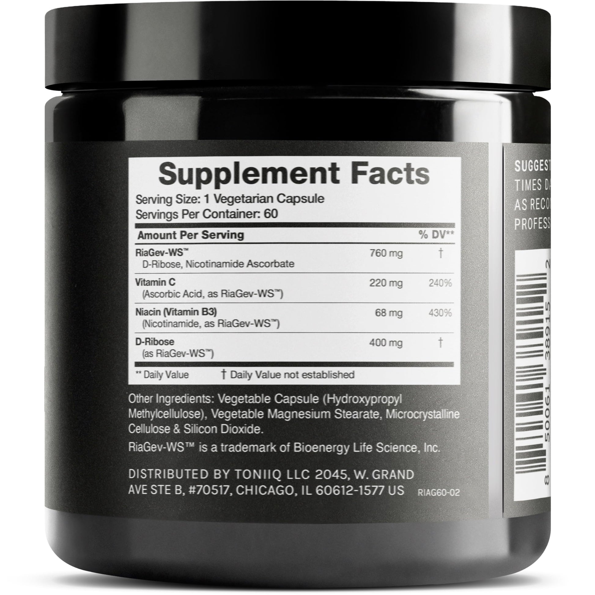 Toniiq Ultra High Potency 1400mg NAD Supplement - NAD+ Nicotinamide B3 Blend with D-Ribose, Niacin -with RiaGev - 3rd Party Tested ToniiqAu supplements