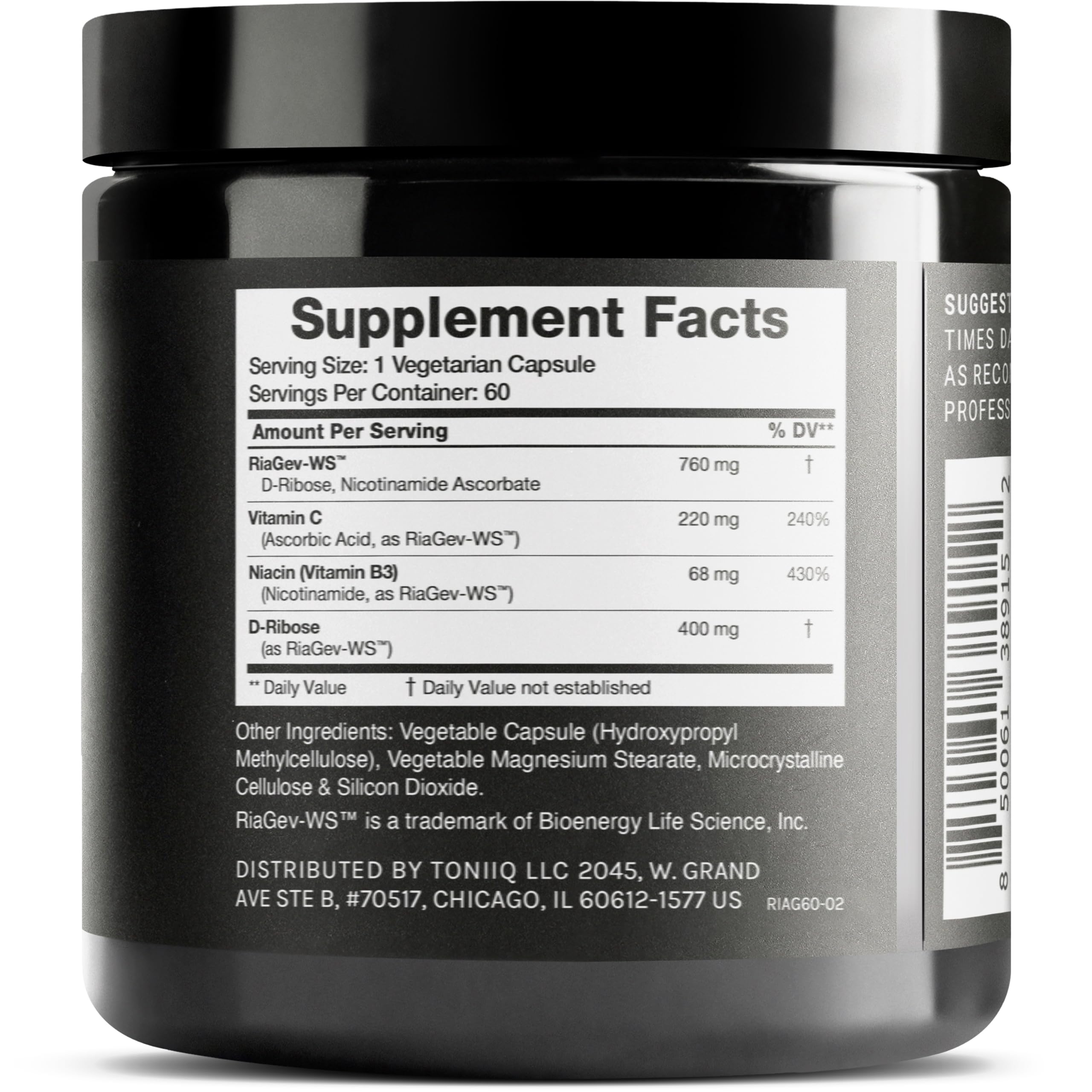 Toniiq Ultra High Potency 1400mg NAD Supplement - NAD+ Nicotinamide B3 Blend with D-Ribose, Niacin -with RiaGev - 3rd Party Tested ToniiqAu supplements