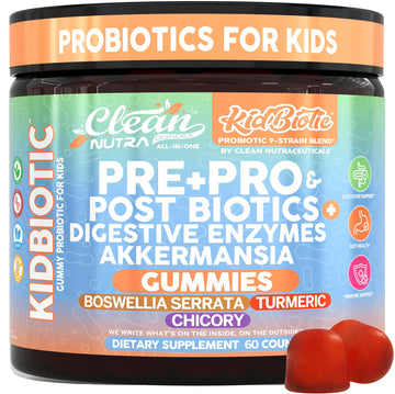 Clean Nutra Kids Probiotics Gummies with Prebiotics, Postbiotics, Digestive Enzymes, Akkermansia, Boswellia Serrata, Turmeric, Chicory – 60 Count – Plant-Based Supplement for Kids – PeachPop Flavor Clean NutraceuticalsAu supplements