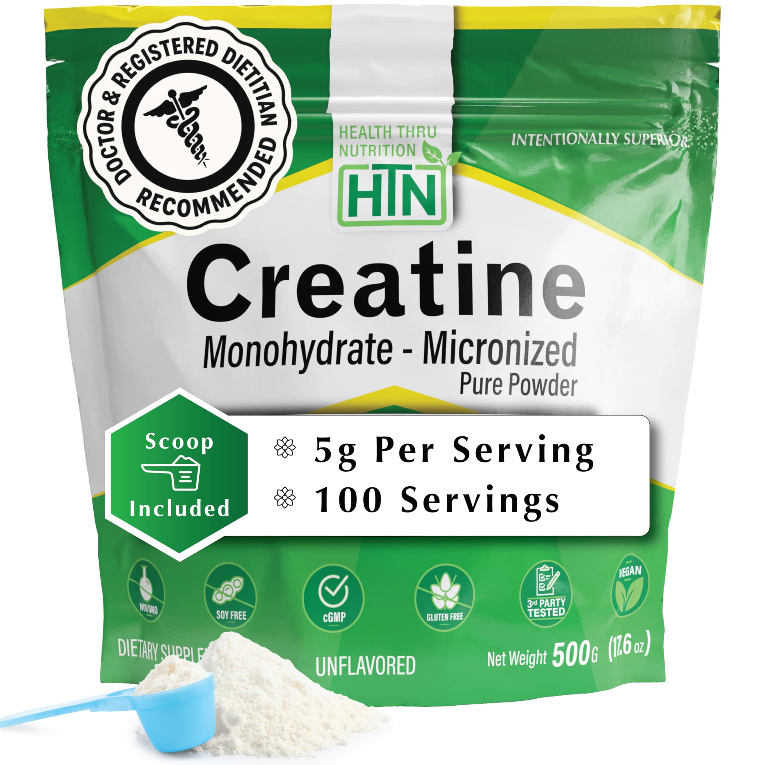 Health Thru Nutrition Creatine Monohydrate Micronized Powder – 500g Pure Unflavored – 5g Per Scoop – Workout Support, Muscle Fuel and Recovery Bulk Supplement | Non-GMO, Vegan Health Thru NutritionAu supplements