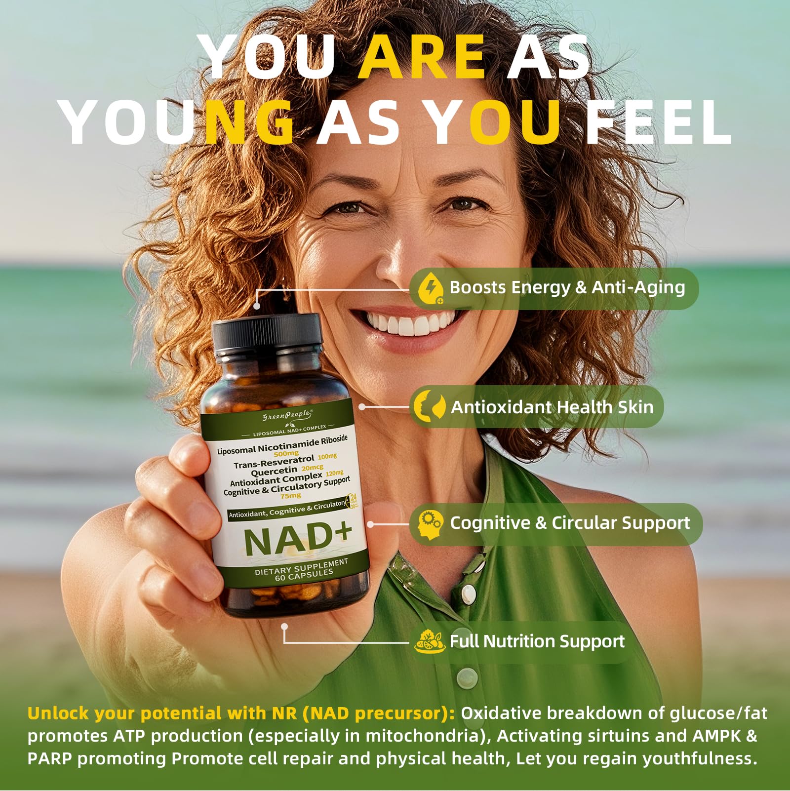 NAD+ Supplement for Women with Resveratrol , 20-in-1 NAD Plus Supplement with Liposomal Nicotinamide Riboside Boost NAD+ Levels for Cell Repair Energy, Antioxidant,Focus - 60 Vegan Capsules GREENPEOPLEAu supplements