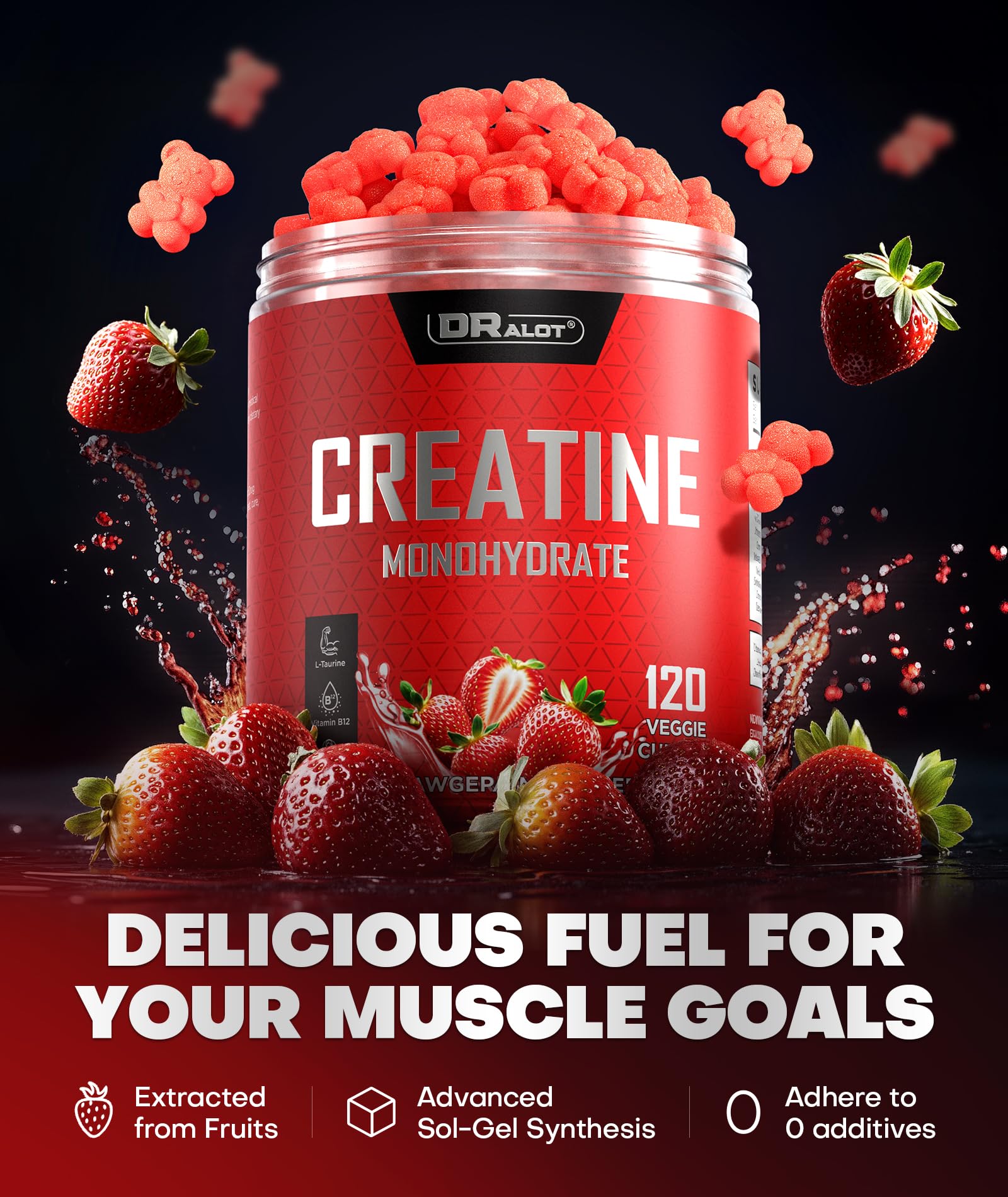 Dralot 99.99% Creatine Monohydrate Gummies More 15% Strength, 5X Energy & Muscle Support Pre-Workout Complex Creatine for Women & Men with 5000mg Creatine, L-Taurine, B12, Mg & K, 0 Sugar, Vegan DralotAu supplements